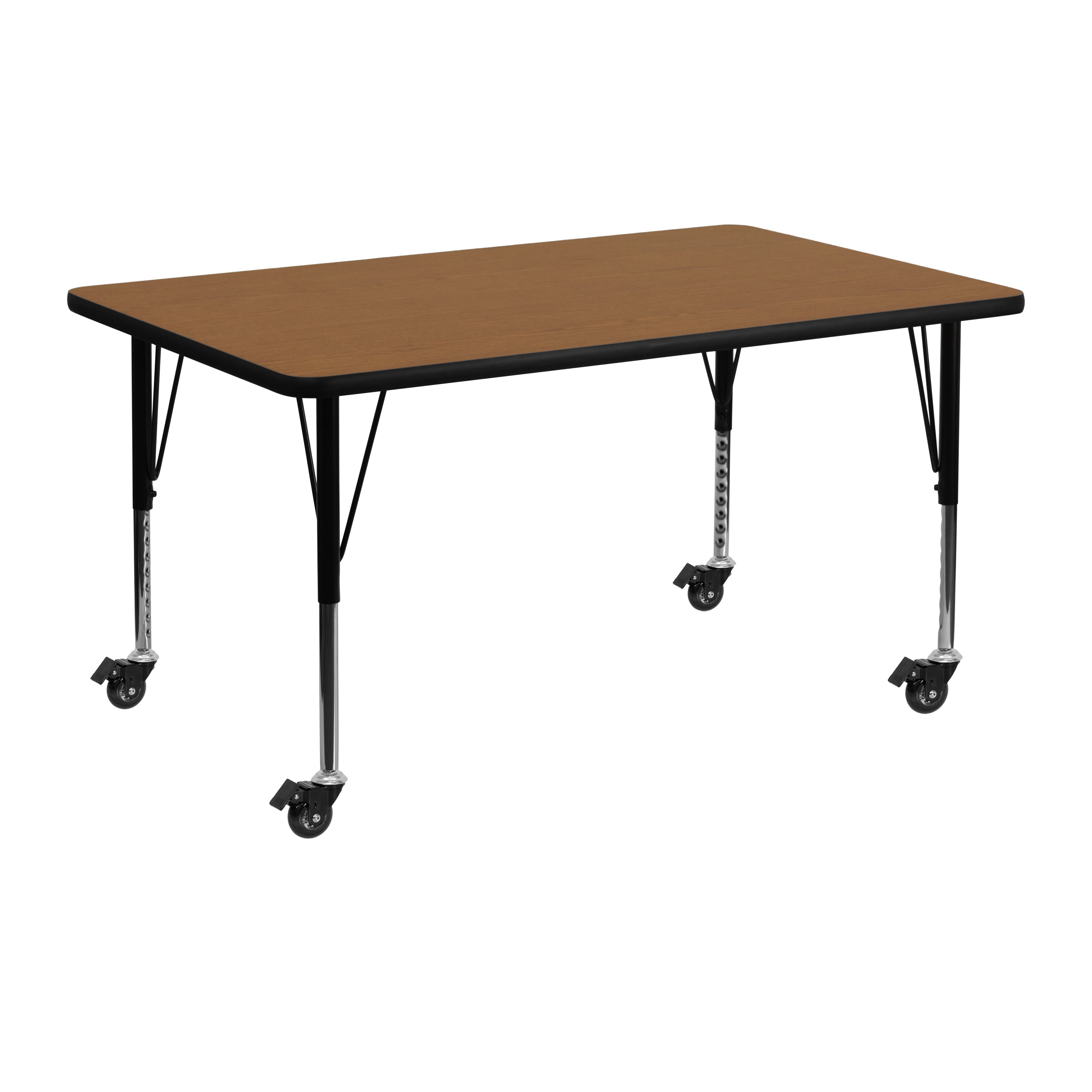 Flash Furniture Wren Mobile 24''W x 48''L Rectangular Oak Thermal Laminate Activity Table - Height Adjustable Short Legs