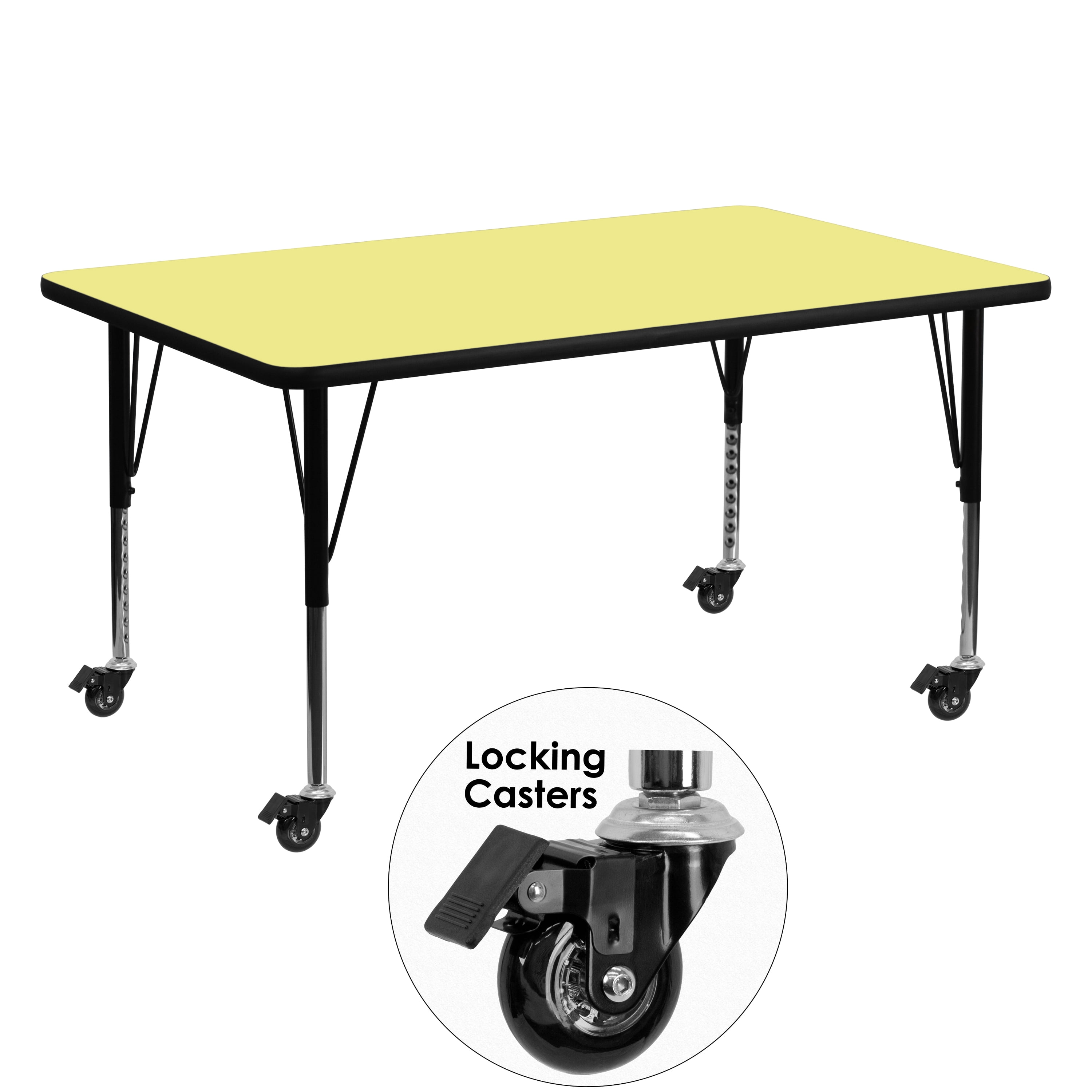 Flash Furniture Wren Mobile 30''W x 60''L Rectangular Yellow Thermal Laminate Activity Table - Height Adjustable Short Legs