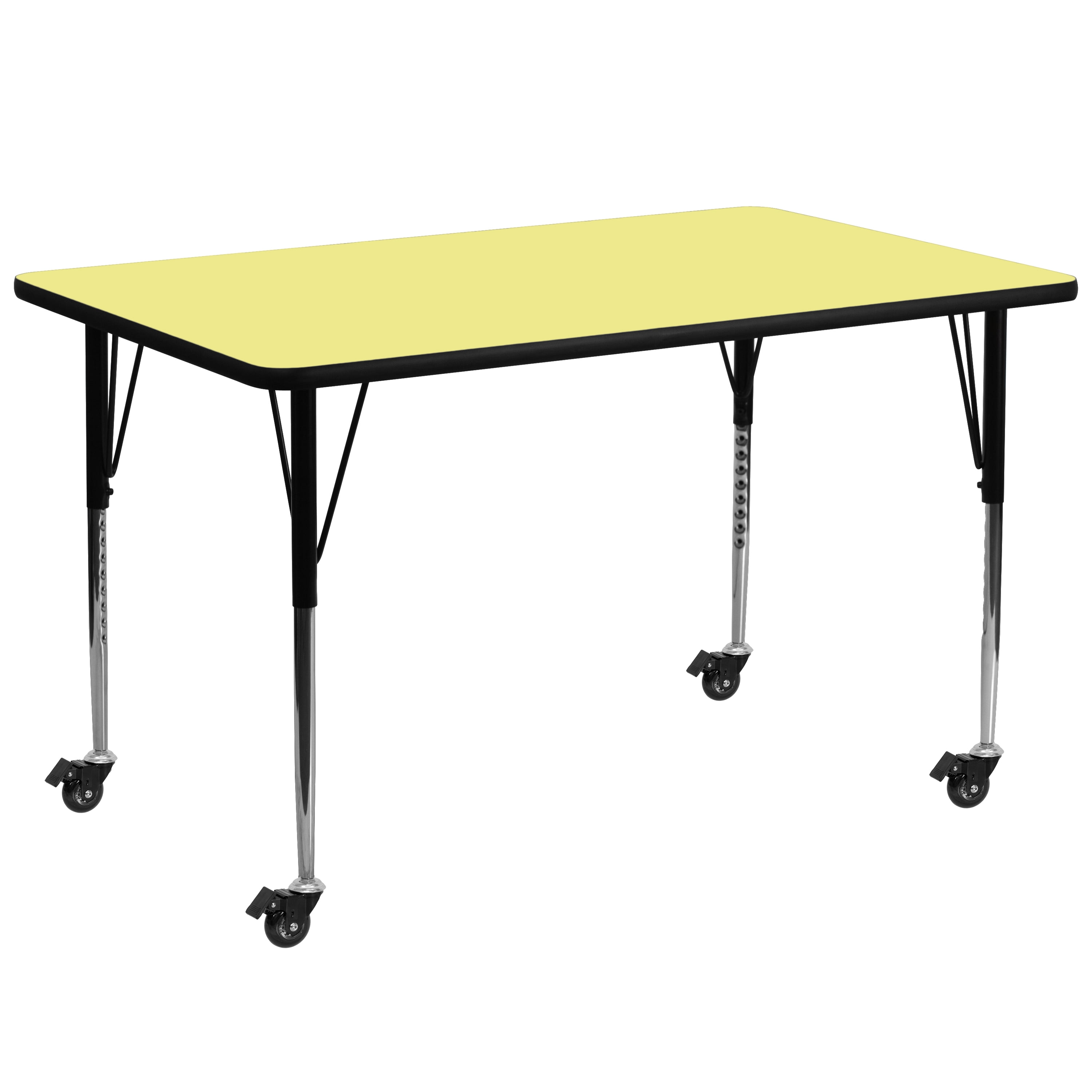 Flash Furniture Wren Mobile 30''W x 72''L Rectangular Yellow Thermal Laminate Activity Table - Standard Height Adjustable Legs