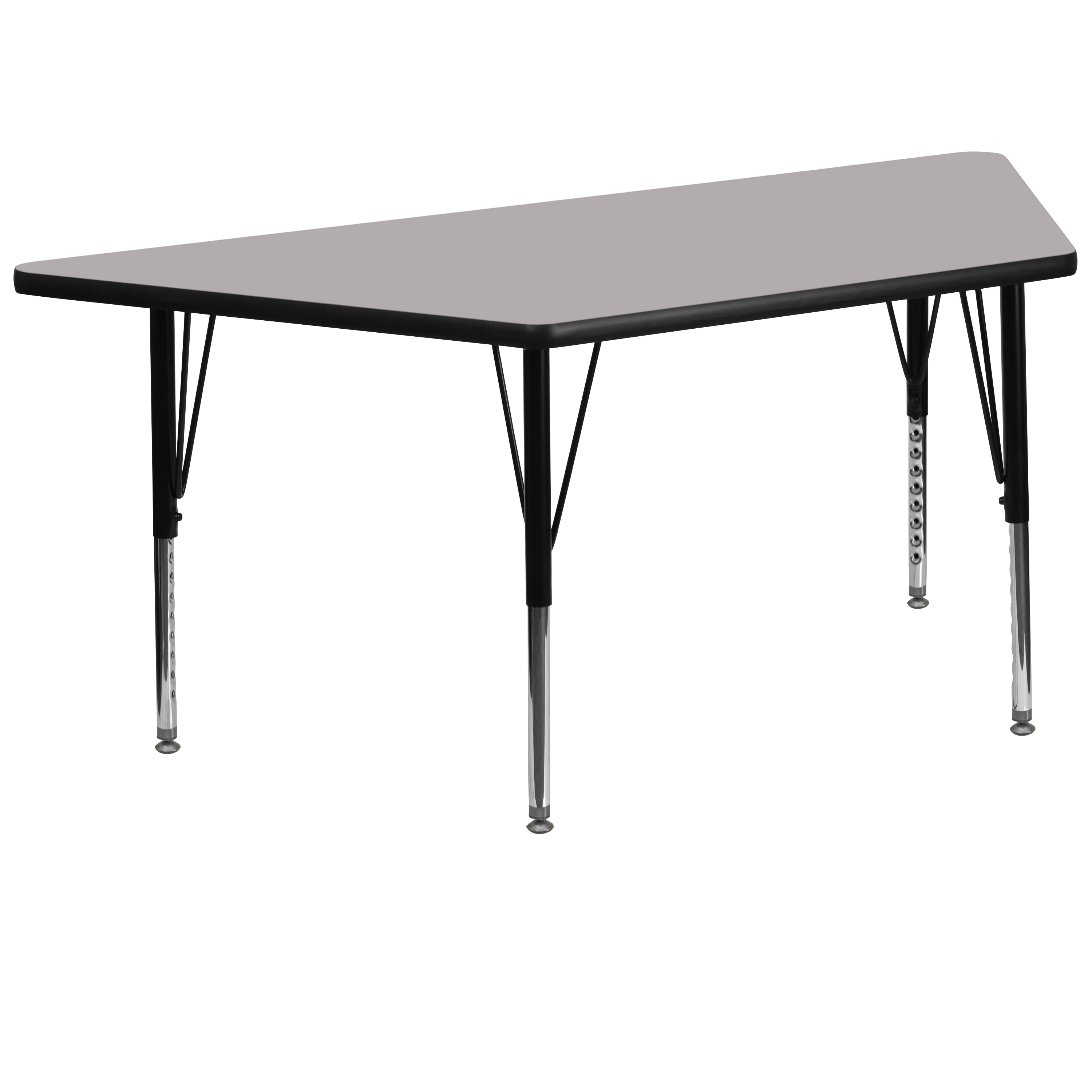 Flash Furniture Wren 29''W x 57''L Trapezoid Grey Thermal Laminate Activity Table - Height Adjustable Short Legs