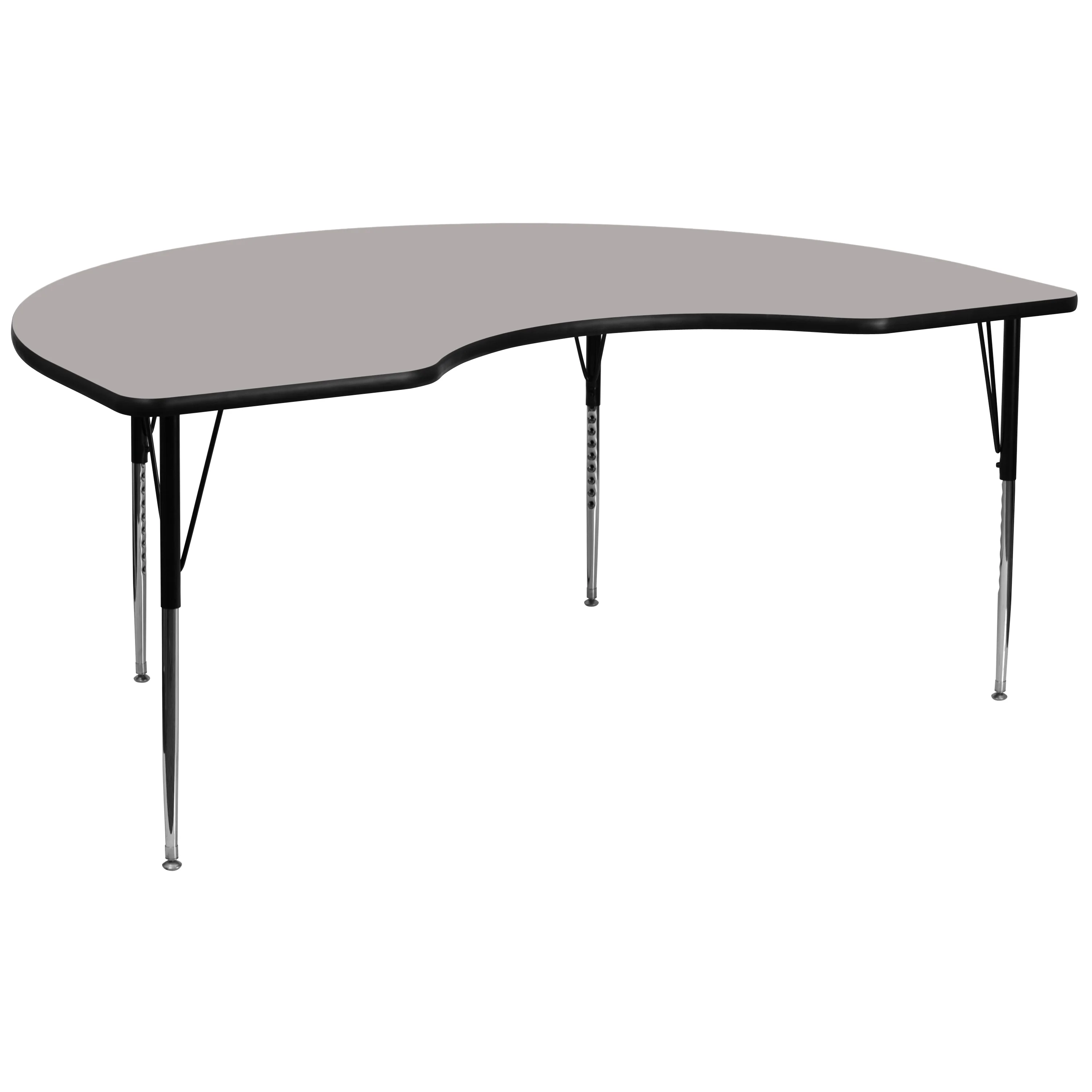 Flash Furniture Wren 48''W x 96''L Kidney Grey HP Laminate Activity Table - Standard Height Adjustable Legs