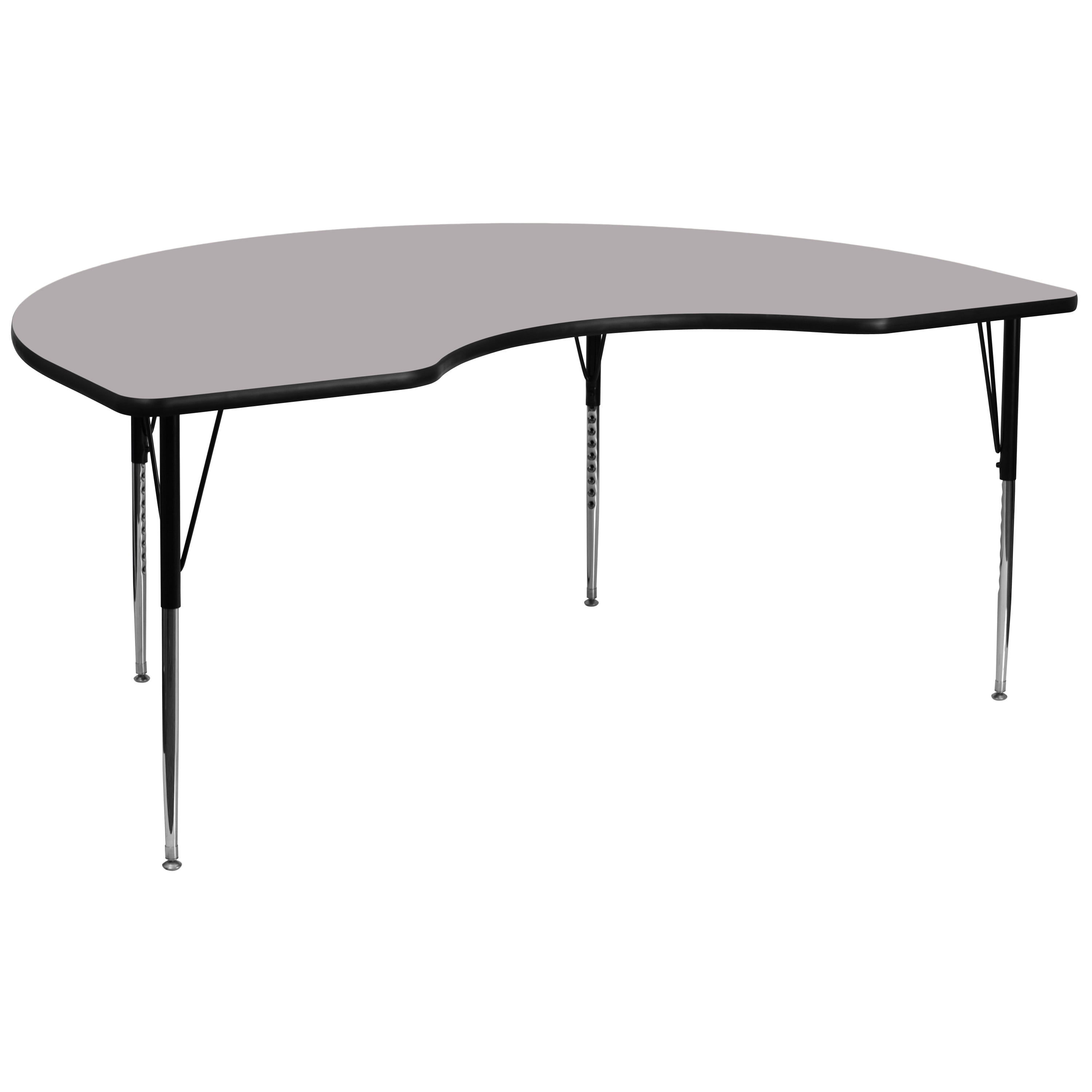 Flash Furniture Wren 48''W x 96''L Kidney Grey Thermal Laminate Activity Table - Standard Height Adjustable Legs