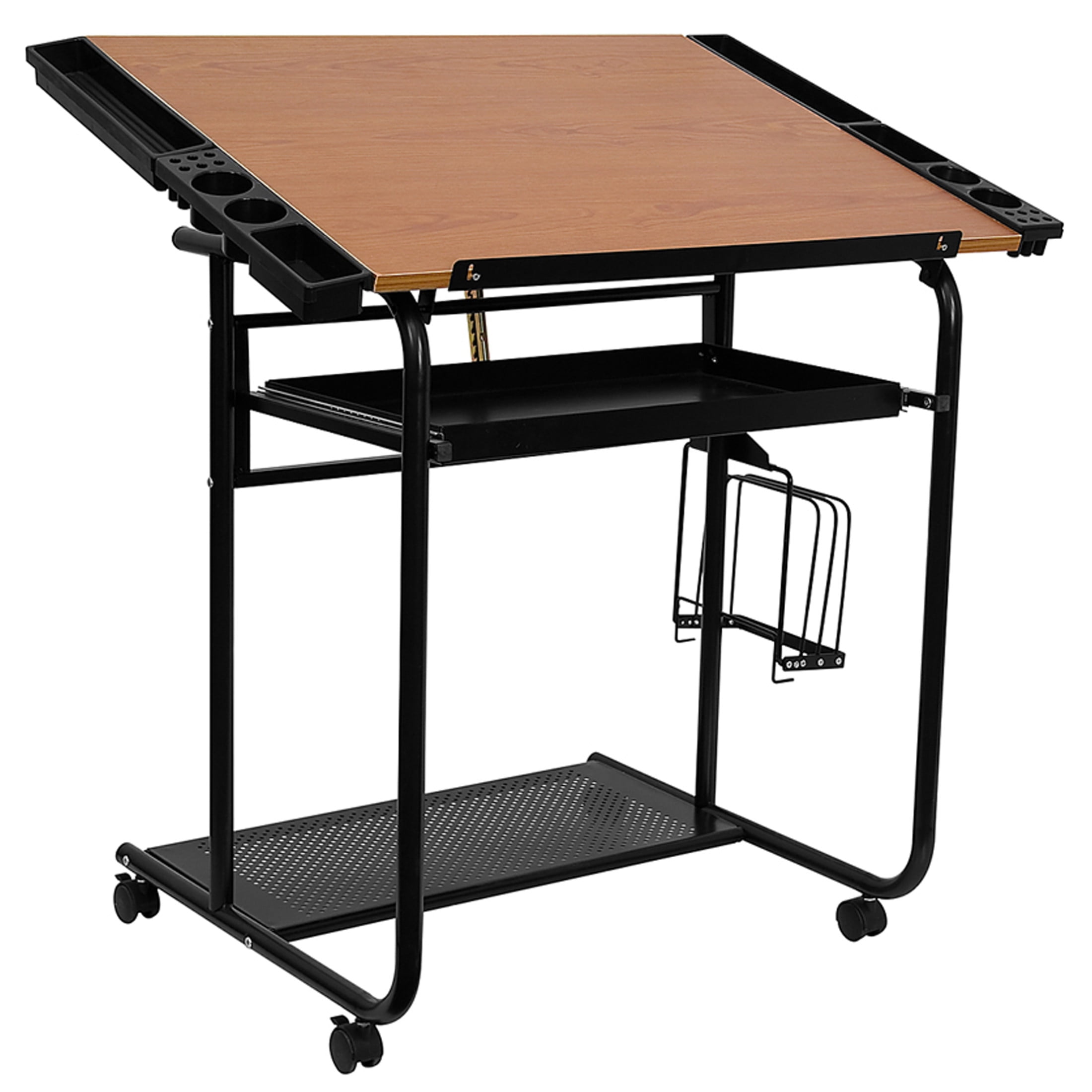 Flash Furniture Swanson Adjustable Drawing and Drafting Table with Black Frame and Dual Wheel Casters