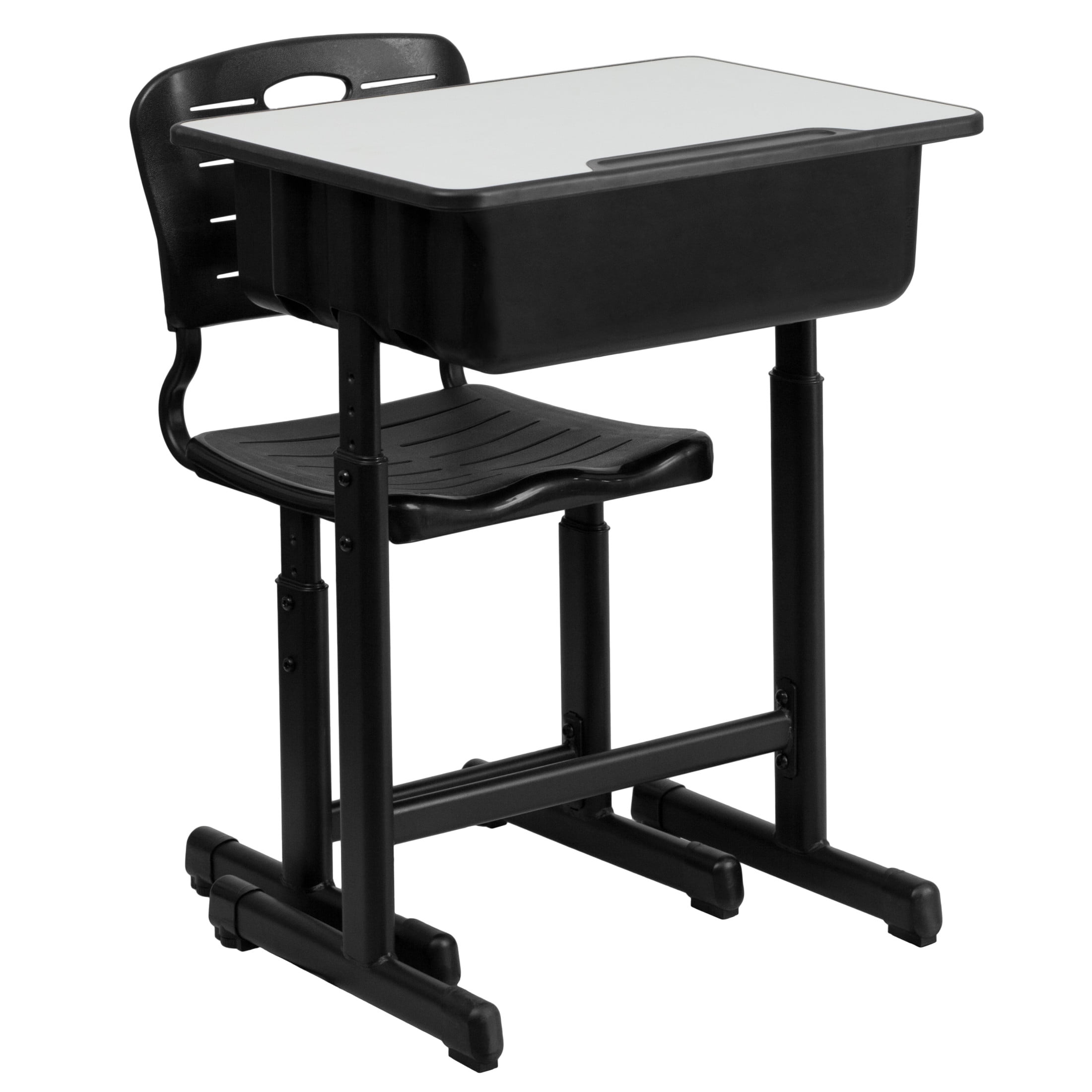 Flash Furniture Adjustable Height Classroom Student Desk with Chair and Book Box, Gray/Black