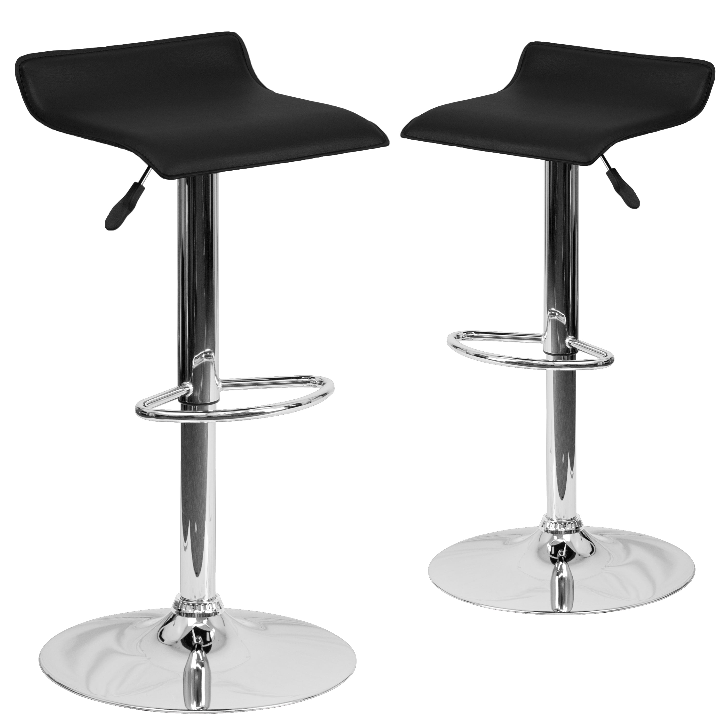 Flash Furniture Athens 2 Pack Contemporary Black Vinyl Adjustable Height Barstool with Solid Wave Seat and Chrome Base