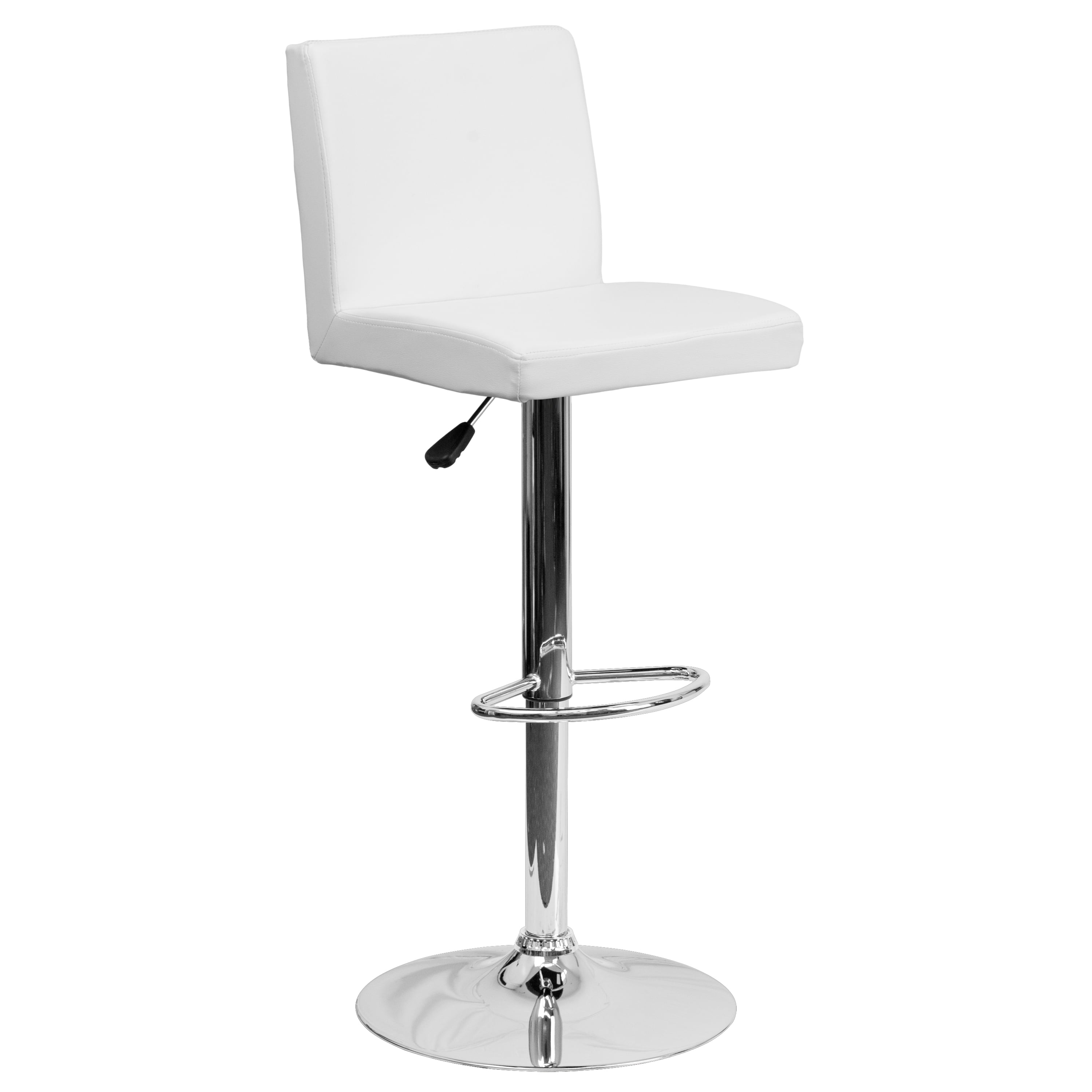 Flash Furniture Betty Contemporary White Vinyl Adjustable Height Barstool with Panel Back and Chrome Base