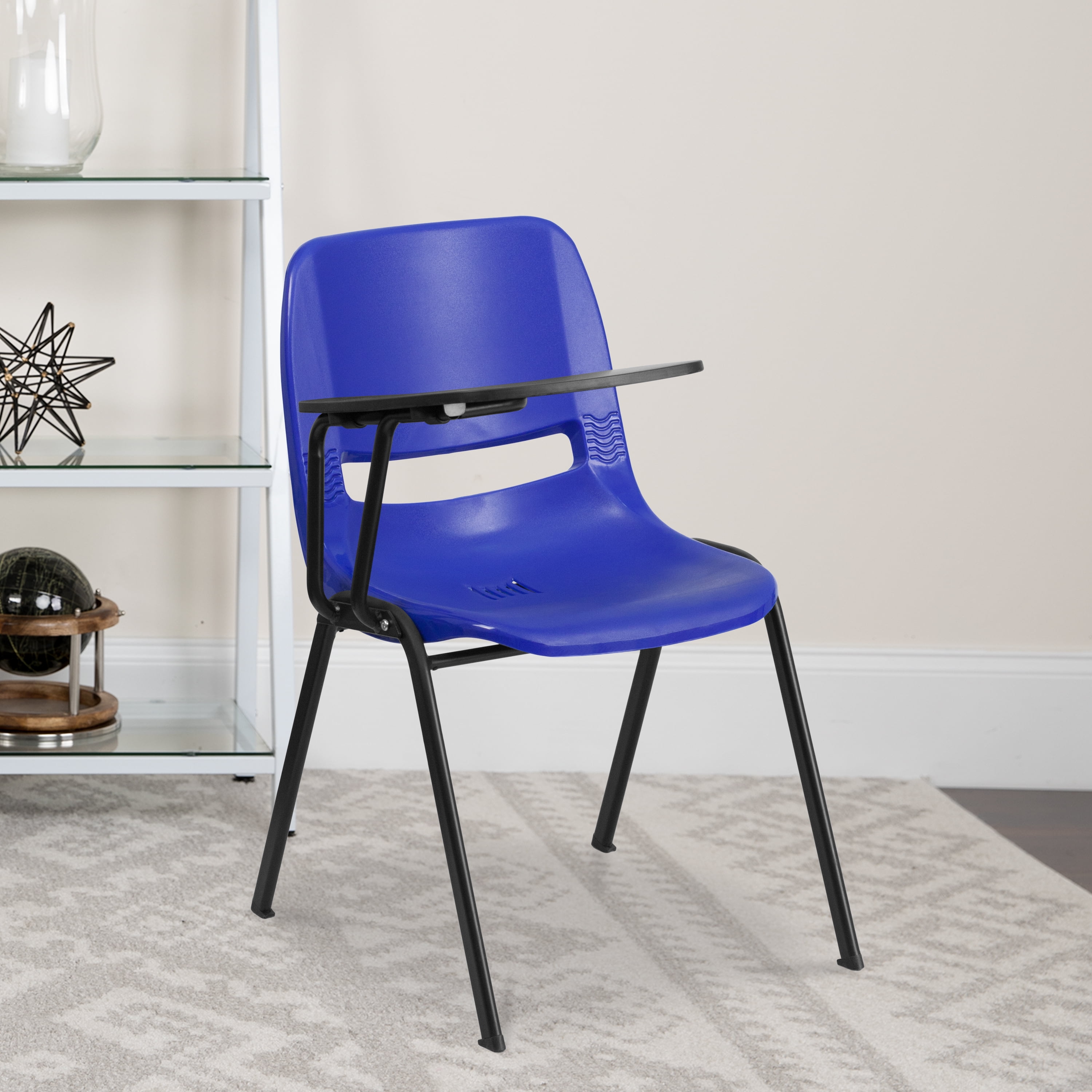 Flash Furniture Blue Ergonomic Shell Chair with Right Handed Flip-Up Tablet Arm