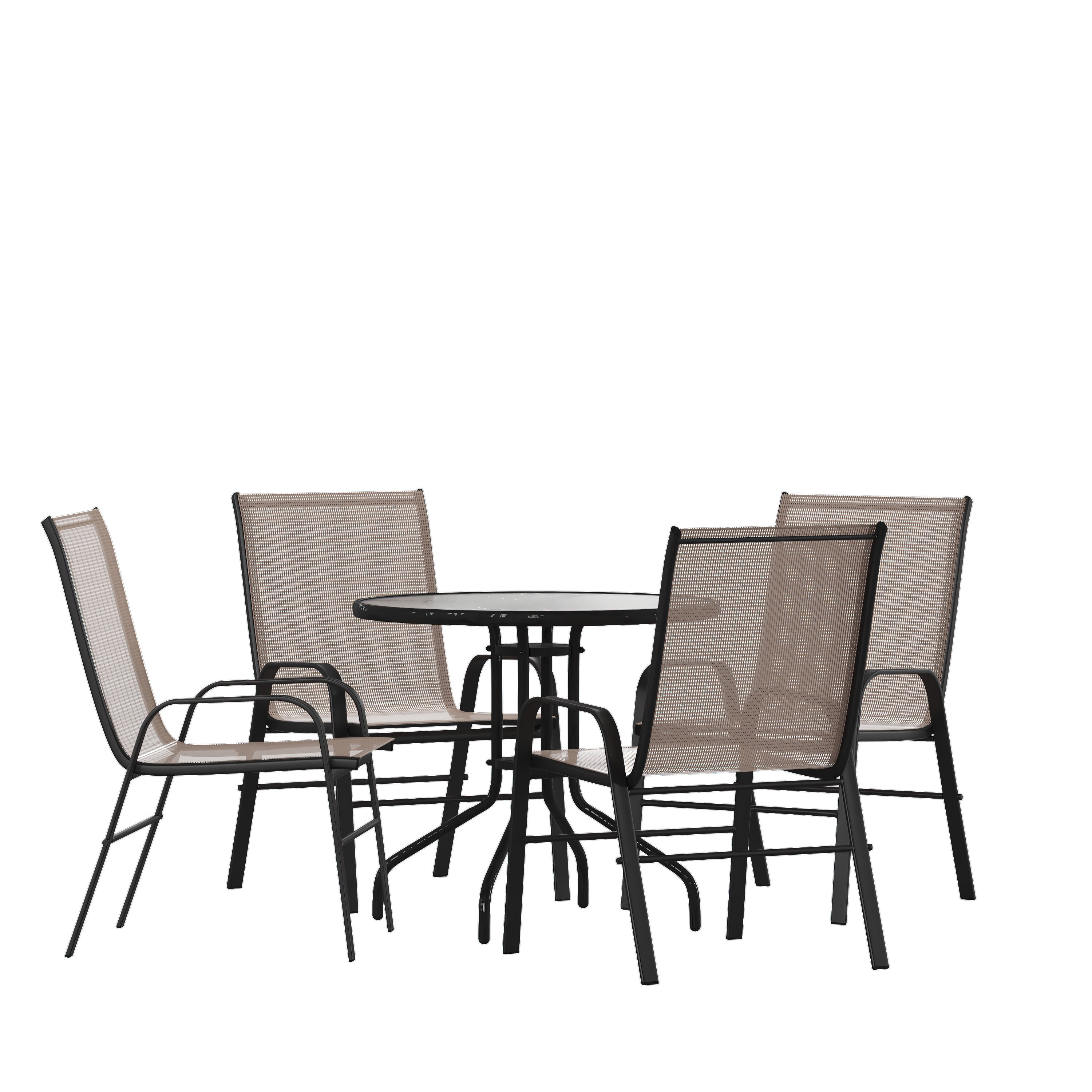 Flash Furniture Brazos Series 5-Piece Steel Glass Patio Table and Chair Set, Brown