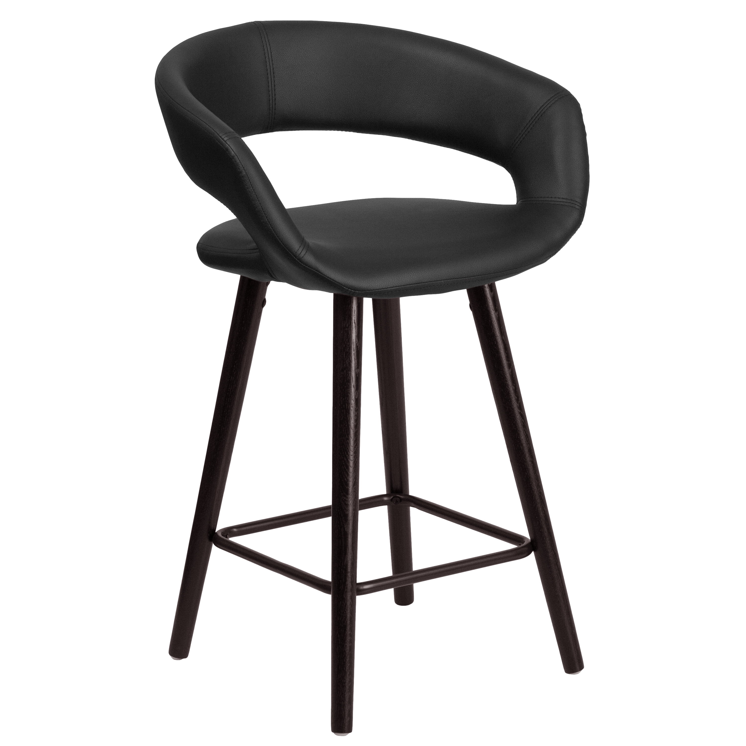Flash Furniture Brynn Series 23.75'' High Contemporary Cappuccino Wood Counter Height Stool in Black Vinyl