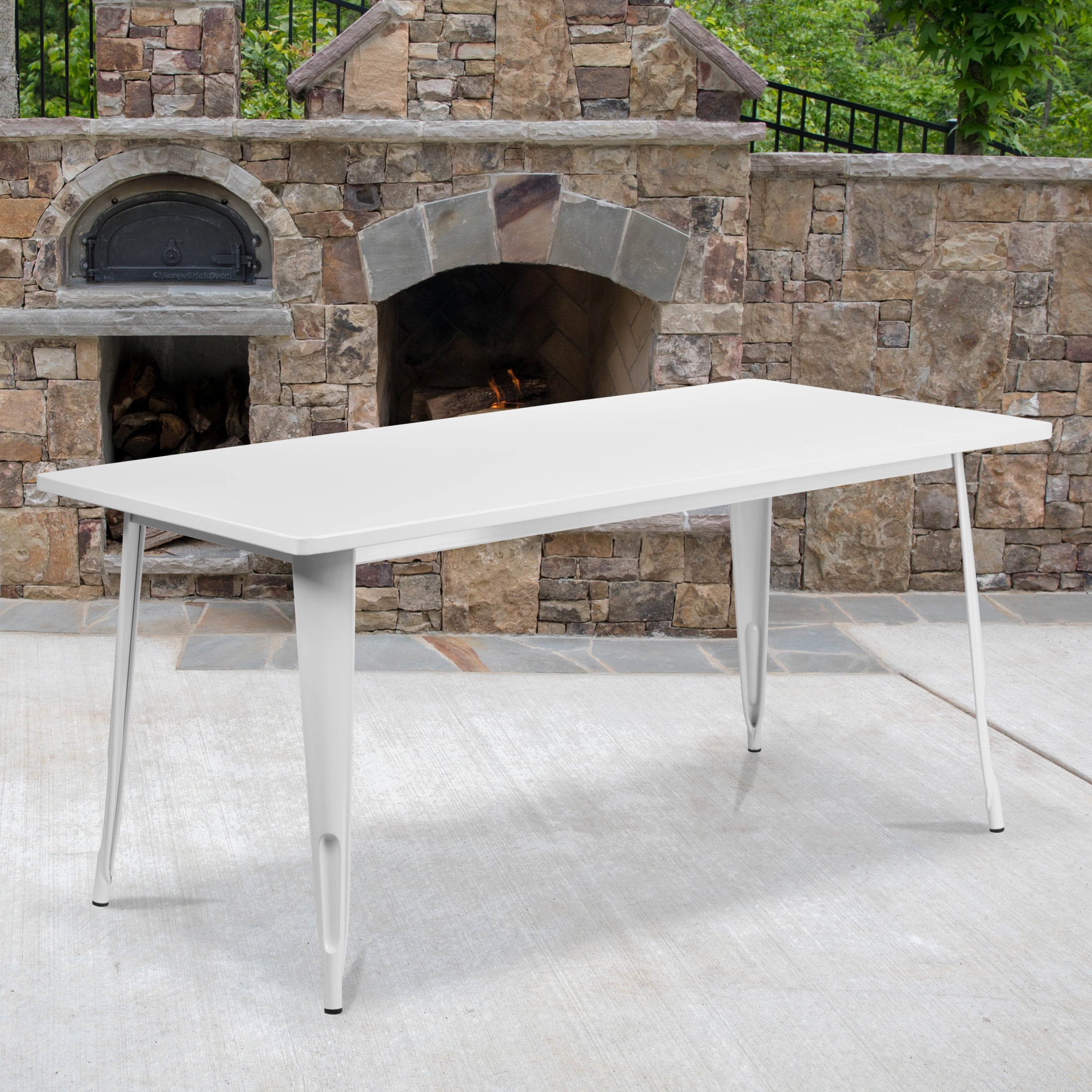 Flash Furniture Charis Commercial Grade 31.5" x 63" Rectangular White Metal Indoor-Outdoor Table