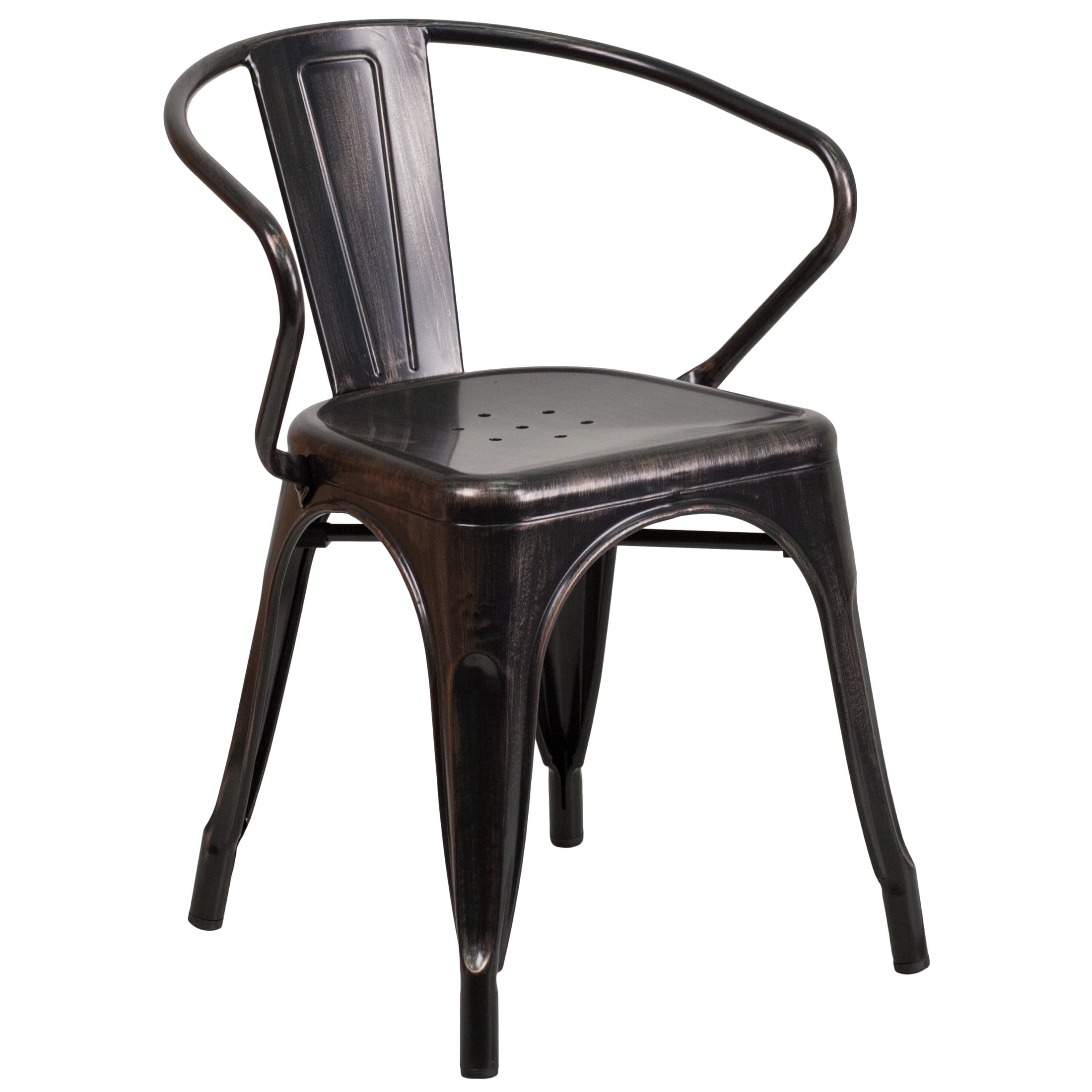 Flash Furniture Luna Commercial Grade Black-Antique Gold Metal Indoor-Outdoor Chair with Arms