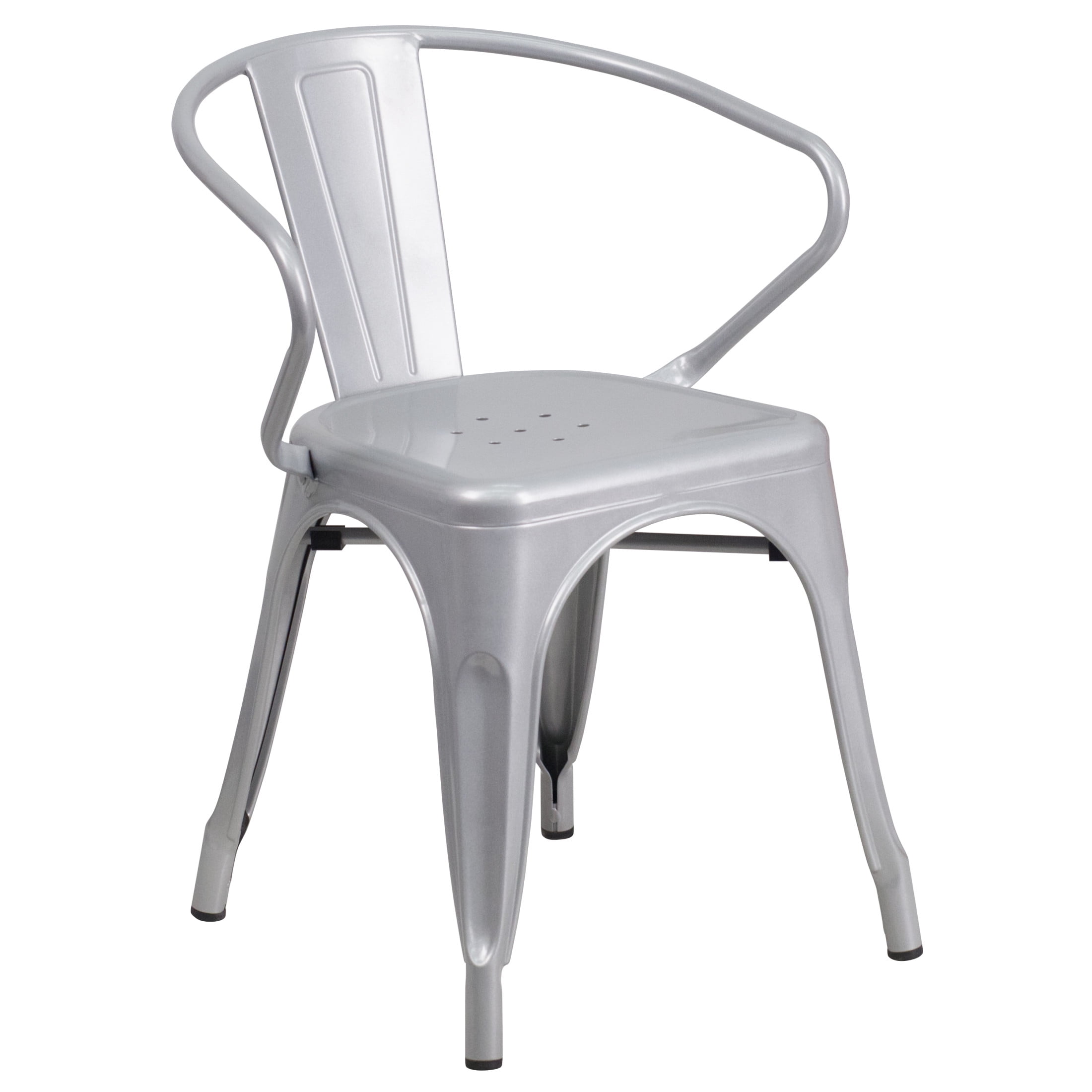 Flash Furniture Luna Commercial Grade Silver Metal Indoor-Outdoor Chair with Arms