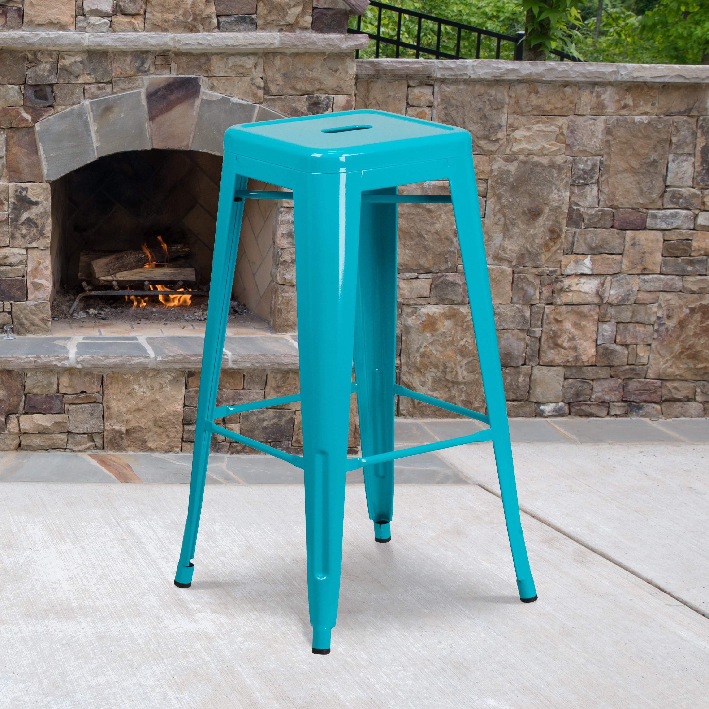 Flash Furniture Commercial Grade 4 Pack 30" High Backless Crystal Teal-Blue Indoor-Outdoor Barstool