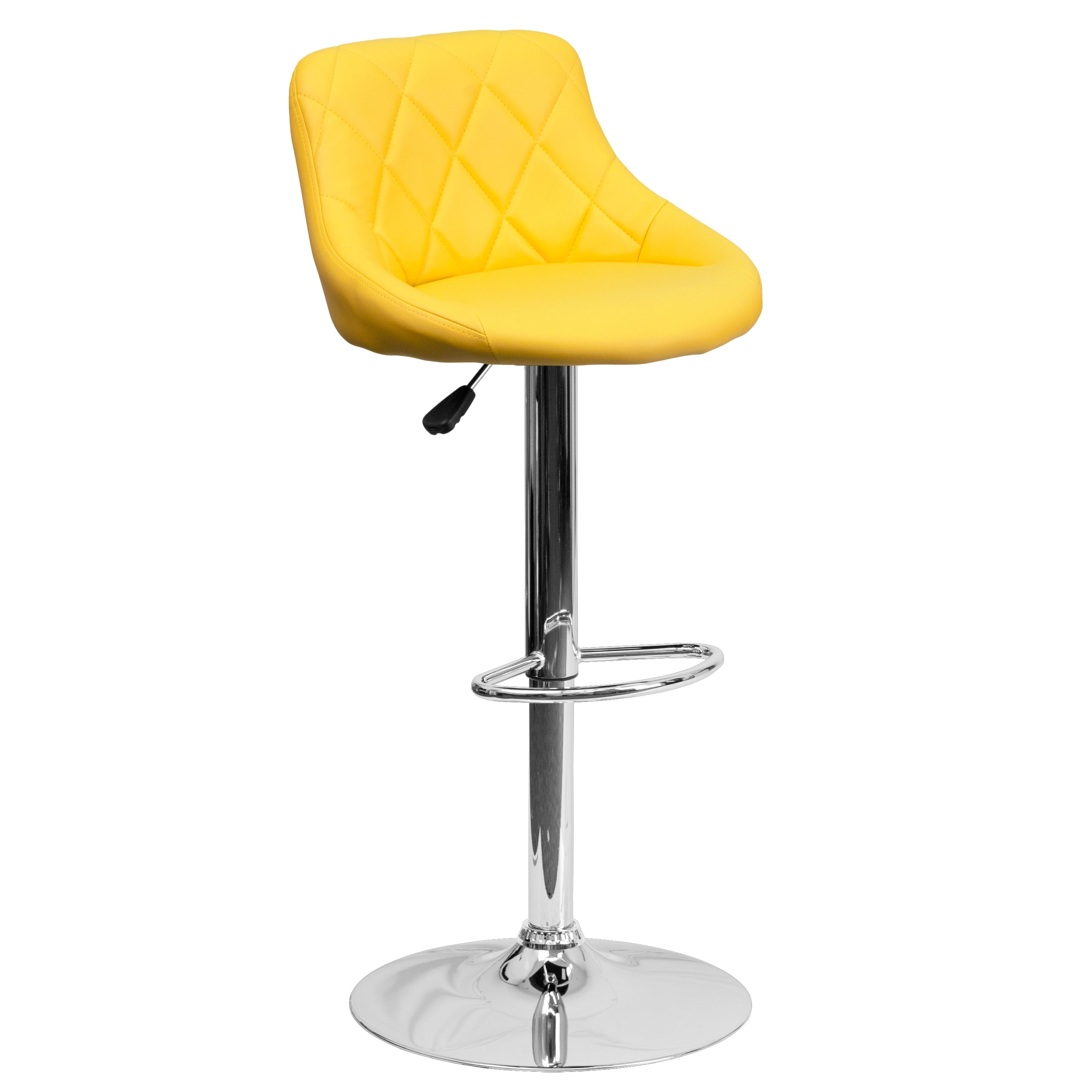 Flash Furniture Contemporary Yellow Vinyl Bucket Seat Adjustable Height Barstool with Diamond Pattern Back and Chrome Base