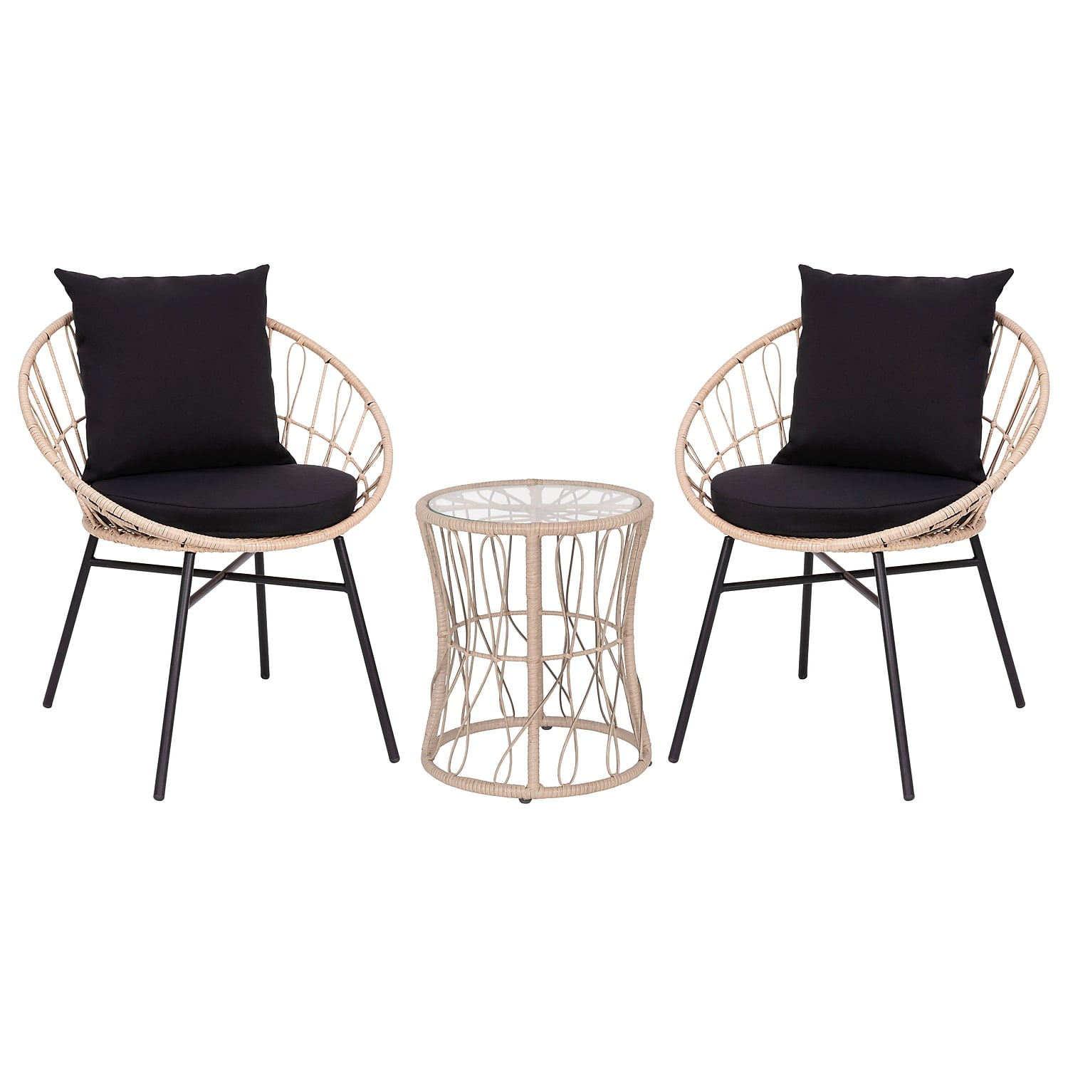 Flash Furniture Devon 3-Piece Rattan Bistro Chairs and Side Table, Tan/Black