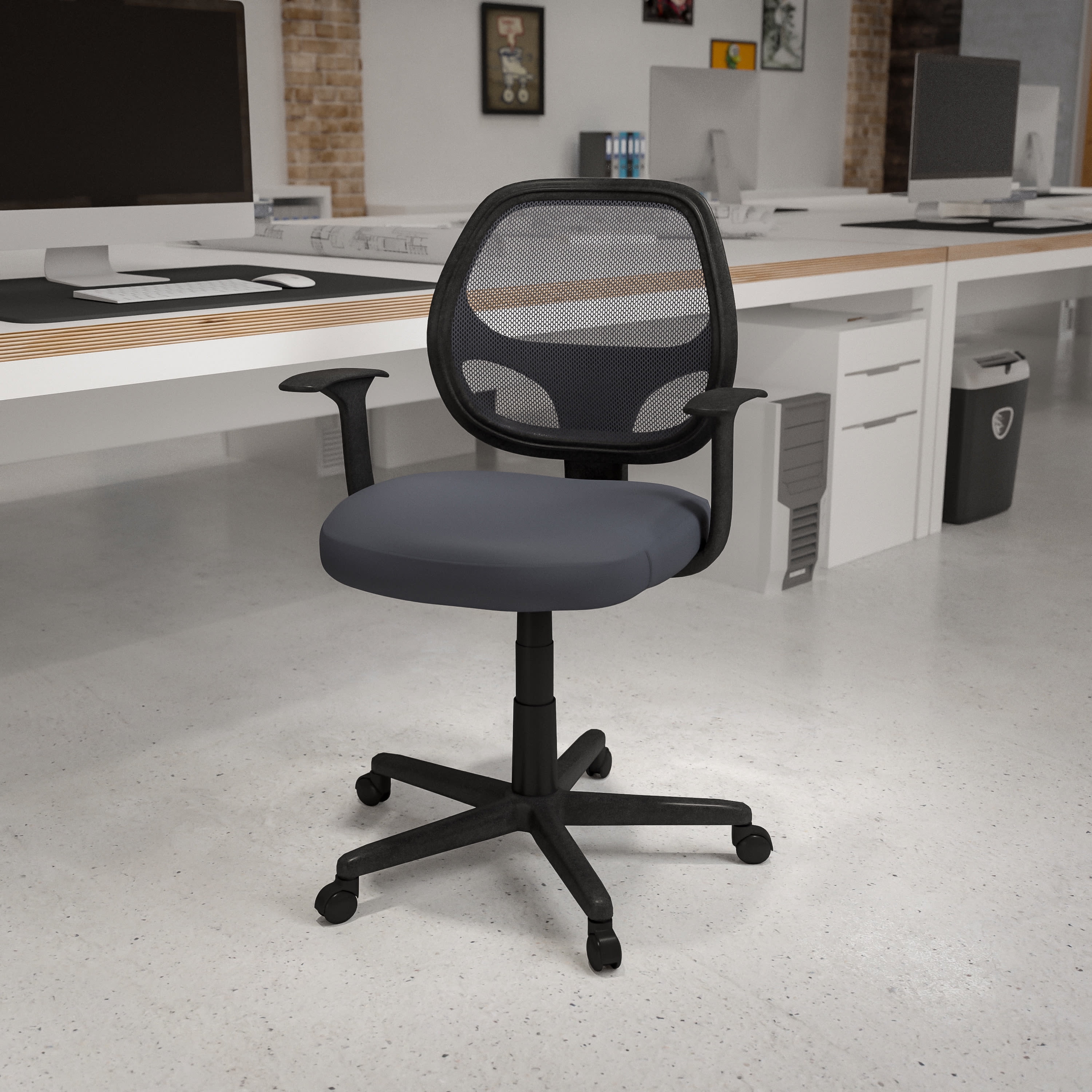 Flash Furniture Flash Fundamentals Mid-Back Gray Mesh Swivel Ergonomic Task Office Chair with Arms, BIFMA Certified