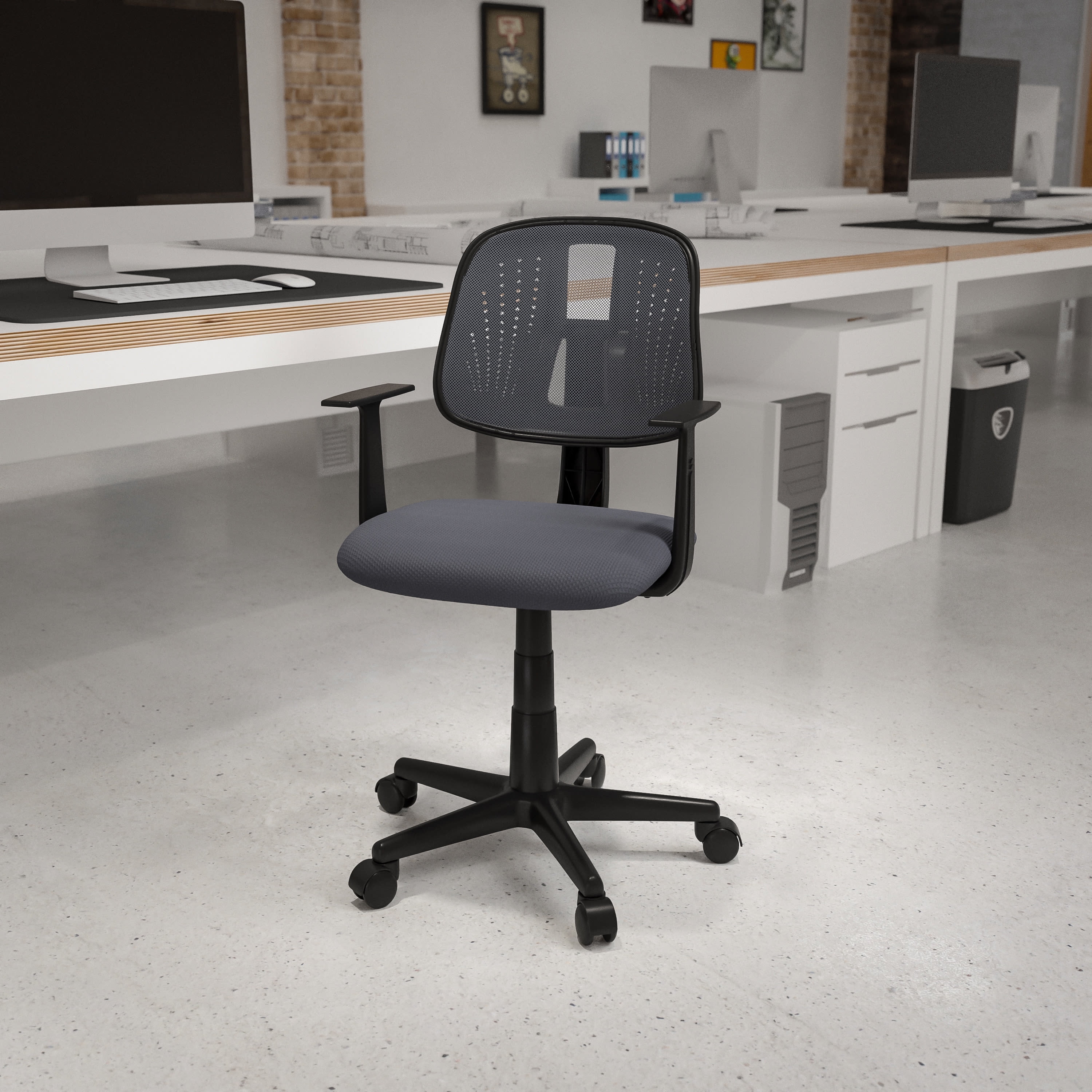 Flash Furniture Flash Fundamentals Mid-Back Gray Mesh Swivel Task Office Chair with Pivot Back and Arms, BIFMA Certified