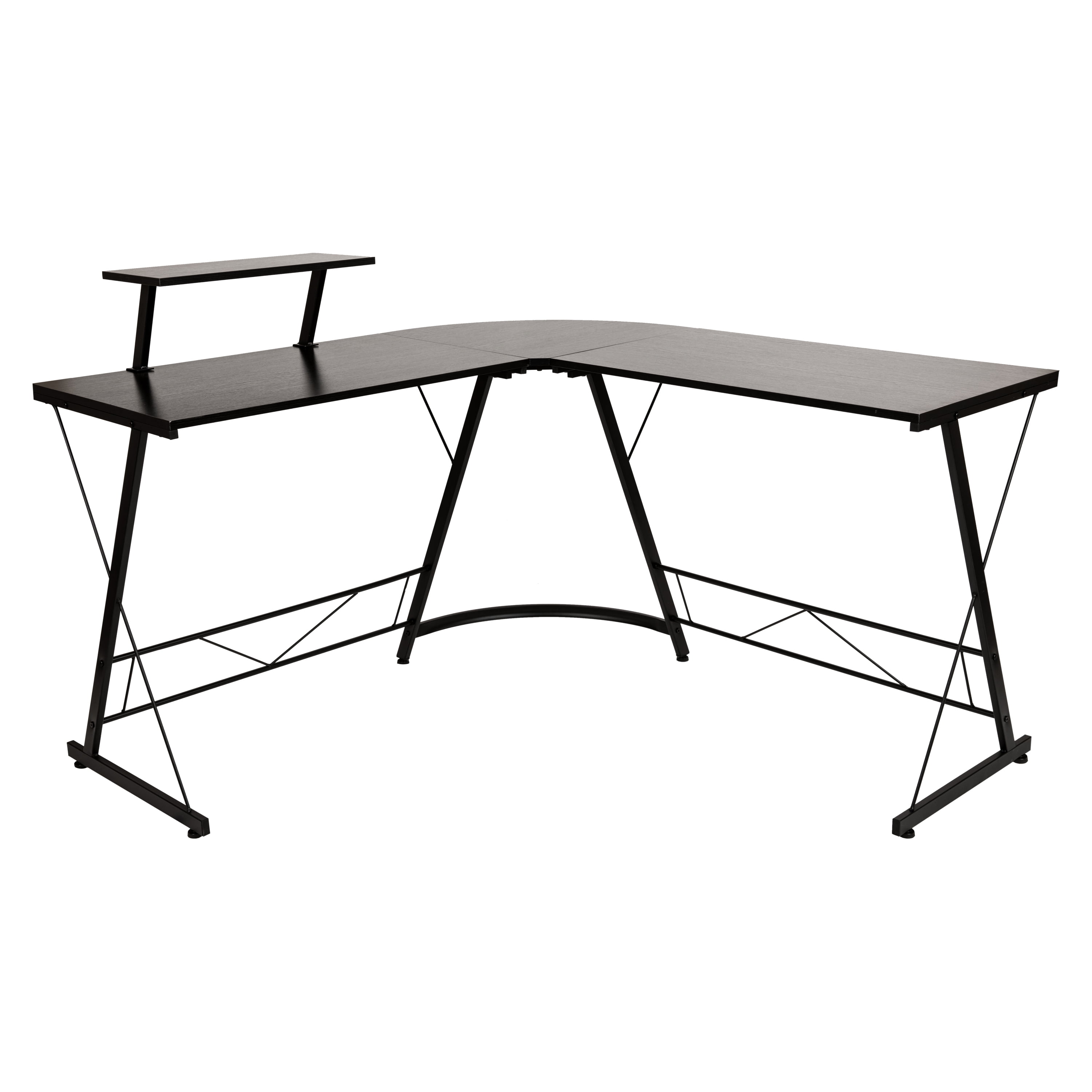 Flash Furniture Ginny L-Shaped Desk 71.5" Computer Corner Desk, Home Office Corner Desk, Gaming Desk, Space Saving, Easy to Assemble, Black/Black