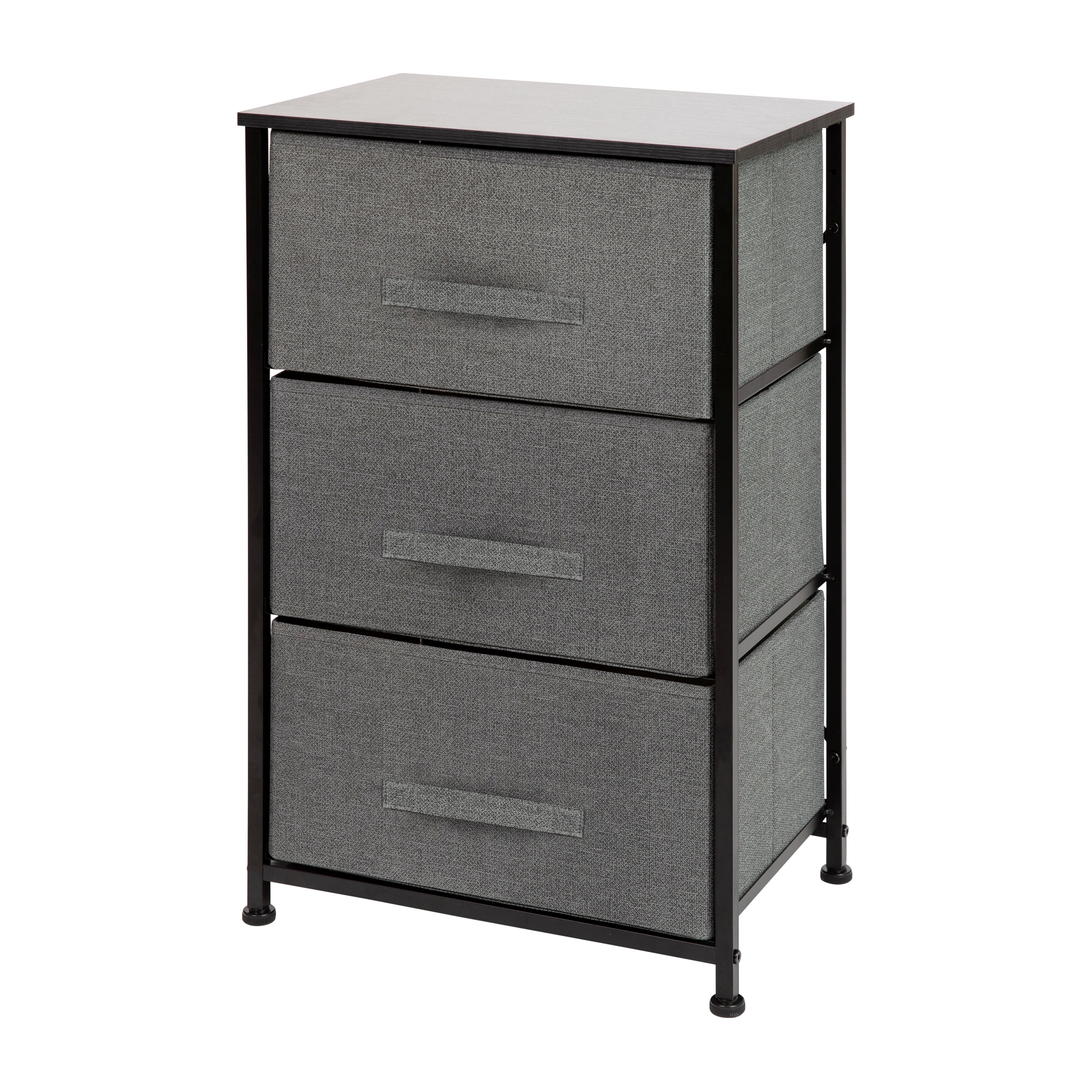 Flash Furniture Harris 3 Drawer Wood Top Black Cast Iron Frame Vertical Storage Dresser with Dark Gray Easy Pull Fabric Drawers