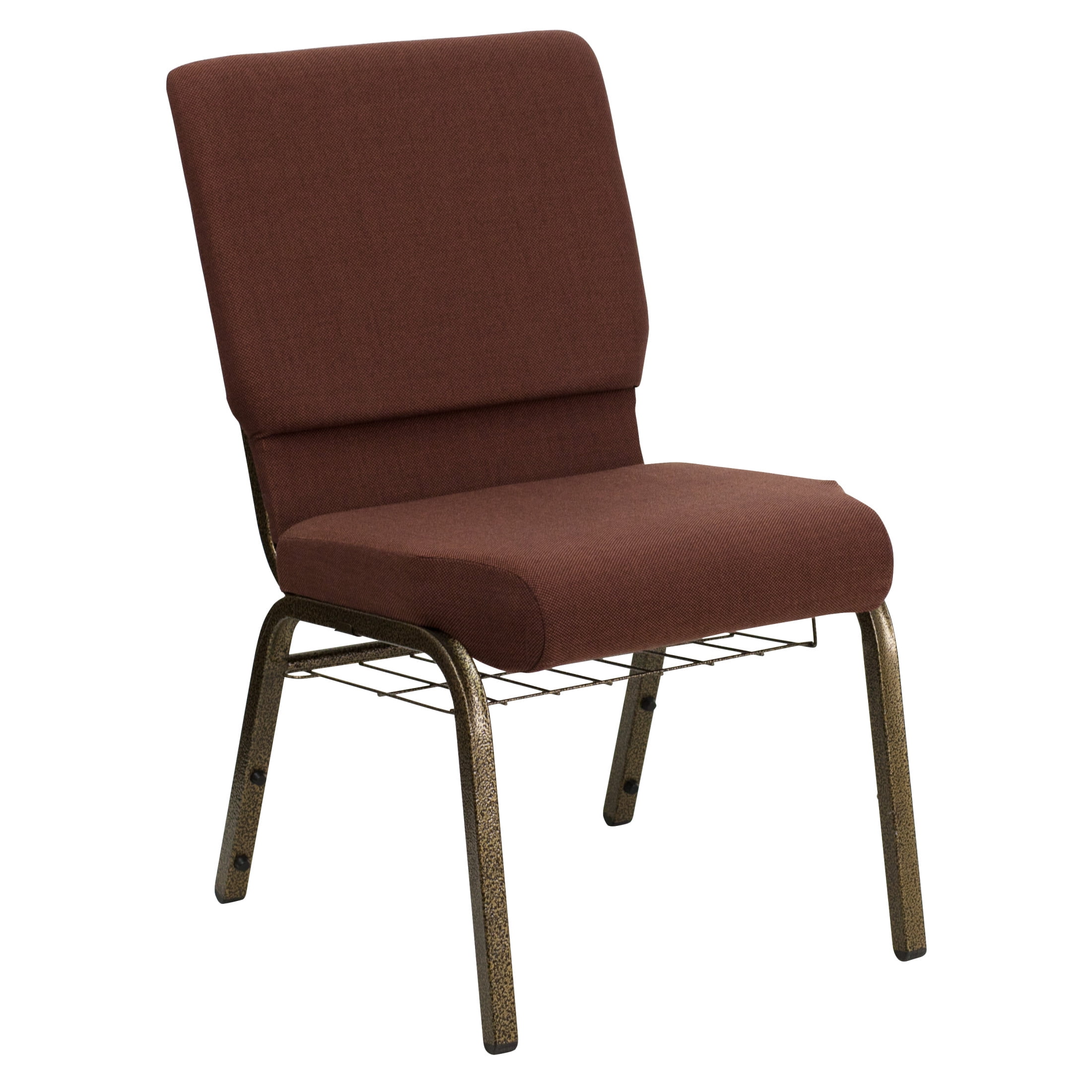 Flash Furniture Hercules Series 18.5"W Upholstered Adult Church Chair with Book Rack, Brown