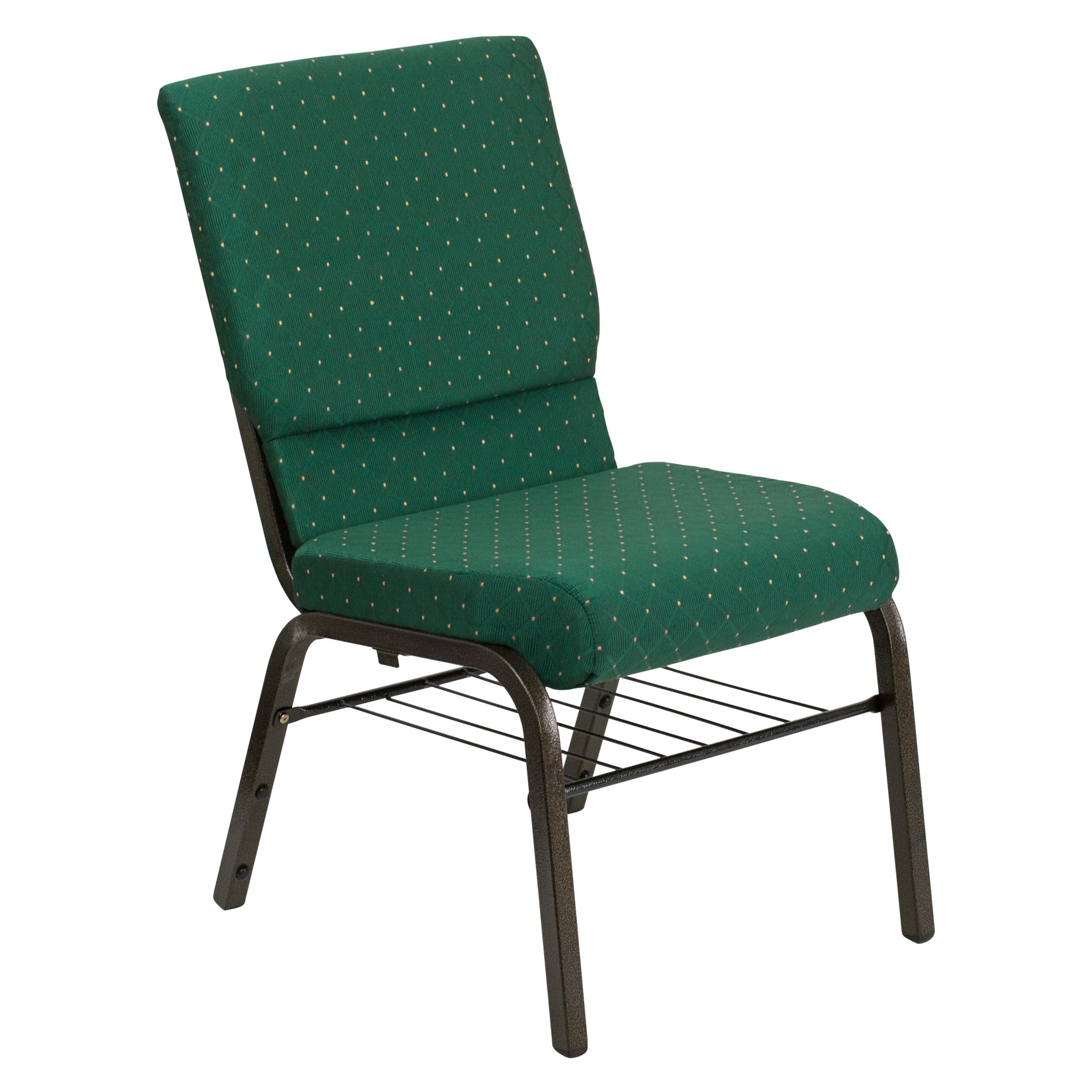 Flash Furniture Hercules Series 18.5"W Upholstered Adult Church Chair with Book Rack, Green