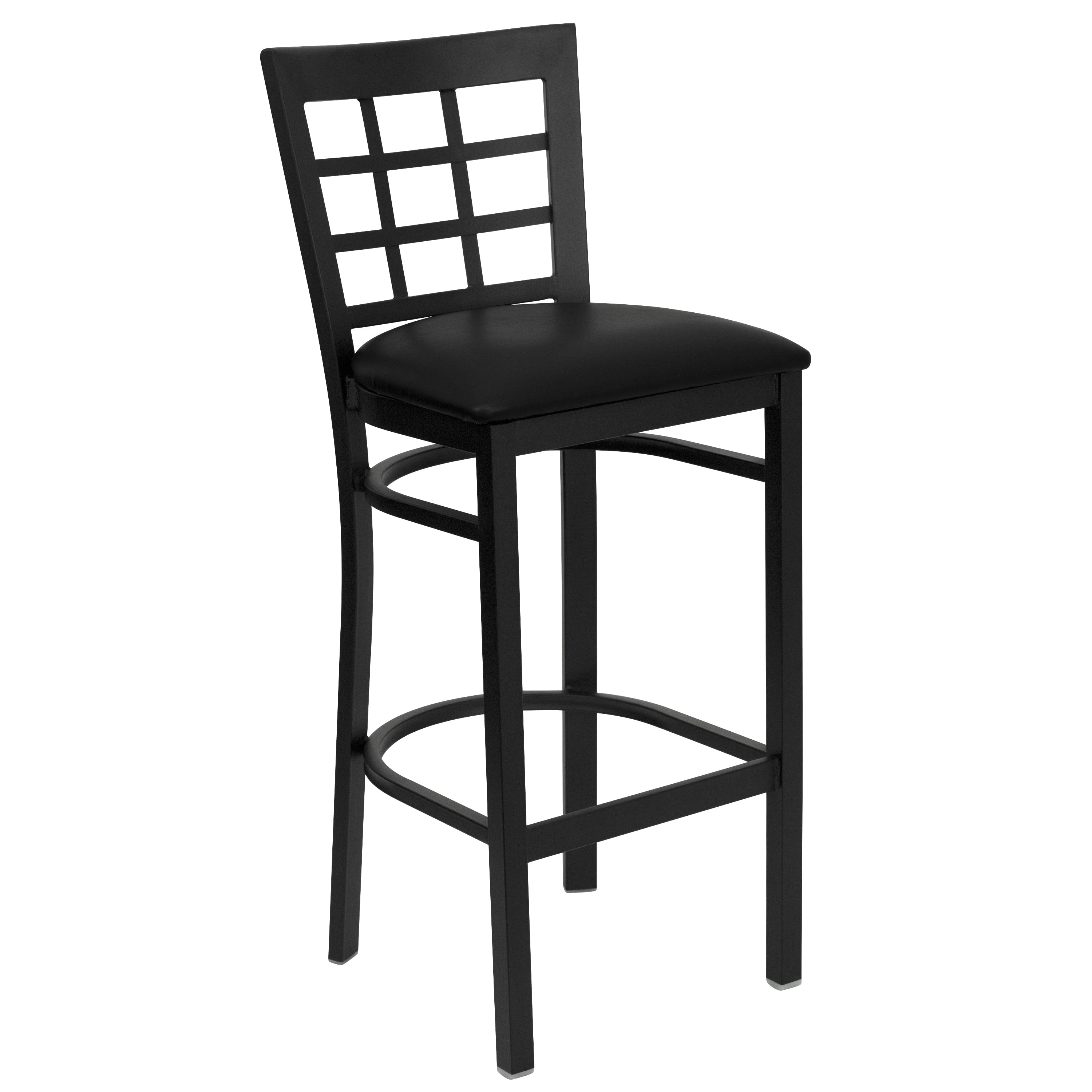 Flash Furniture HERCULES Series Black Window Back Metal Restaurant Barstool - Black Vinyl Seat