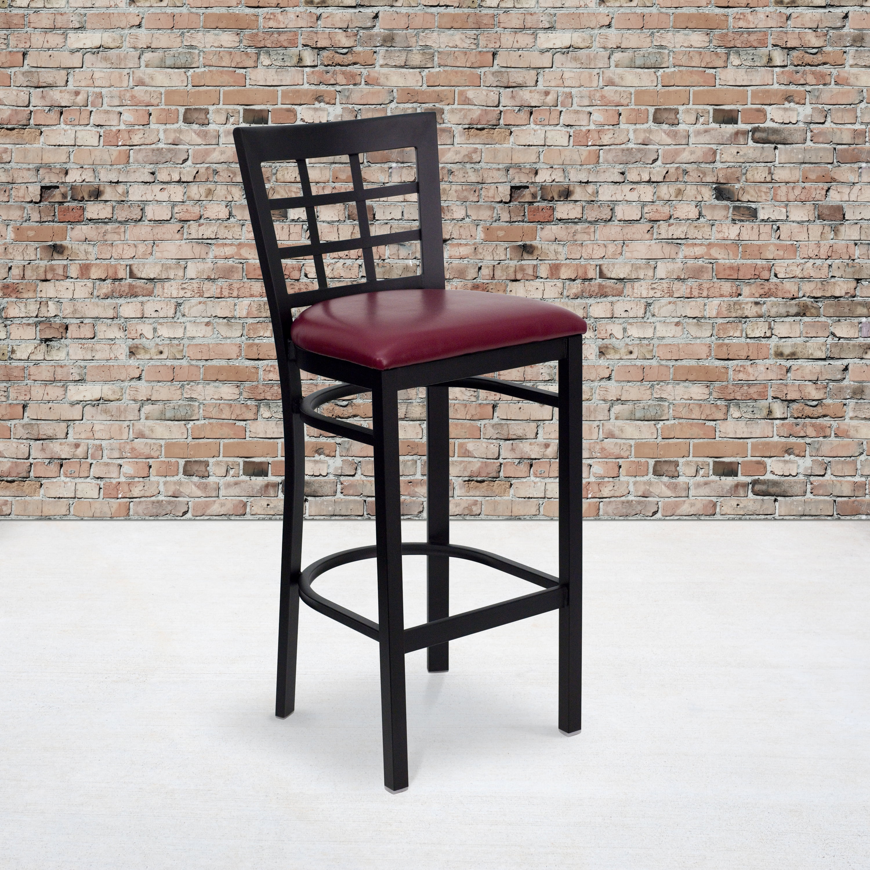 Flash Furniture HERCULES Series Black Window Back Metal Restaurant Barstool - Burgundy Vinyl Seat