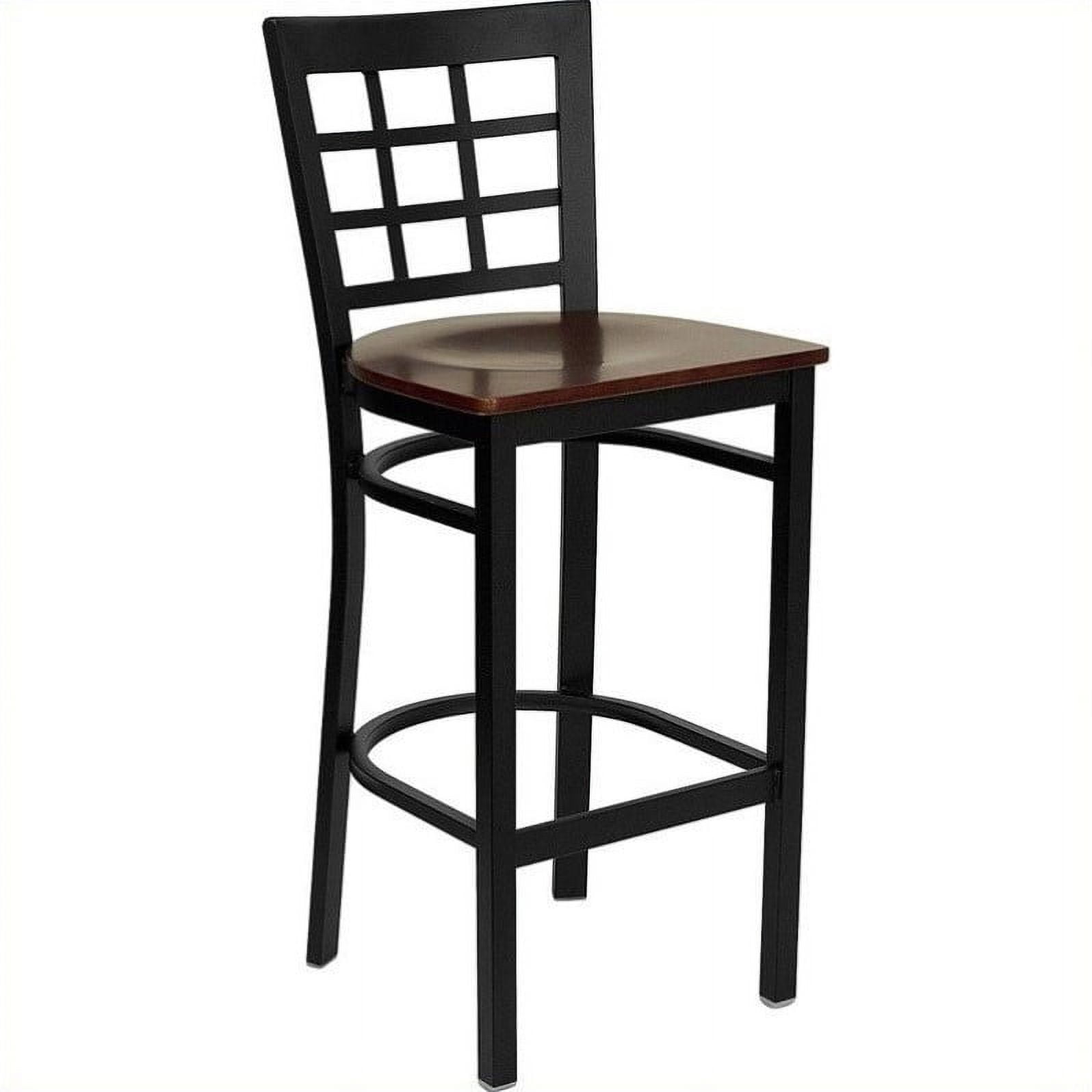 Flash Furniture HERCULES Series Black Window Back Metal Restaurant Barstool - Cherry Wood Seat