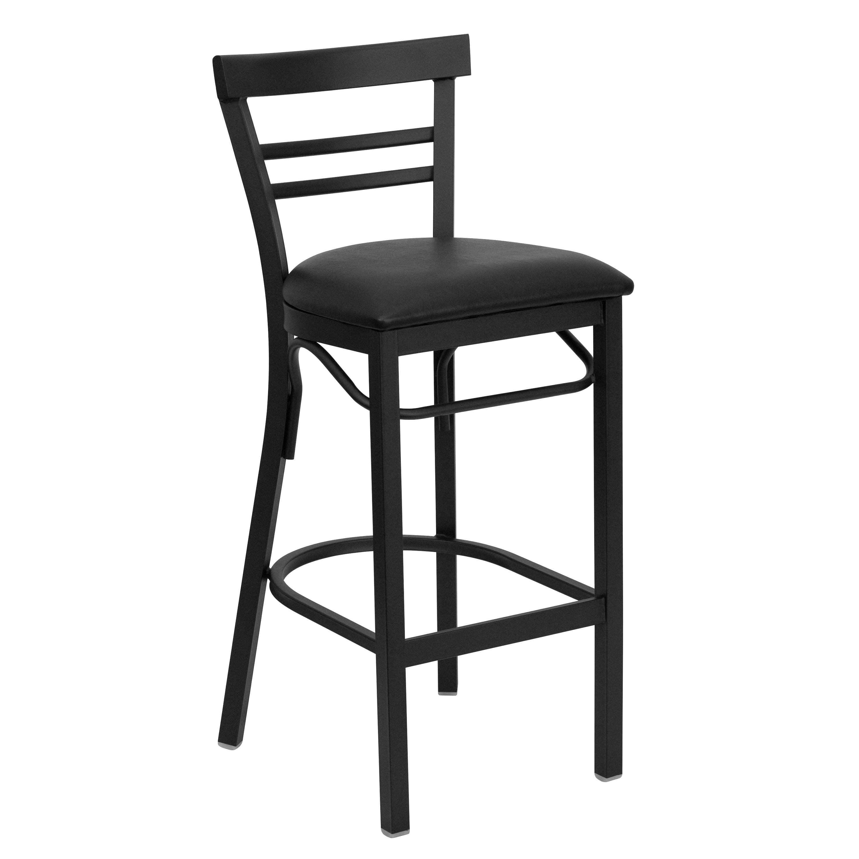 Flash Furniture HERCULES Series Black Two-Slat Ladder Back Metal Restaurant Barstool - Black Vinyl Seat
