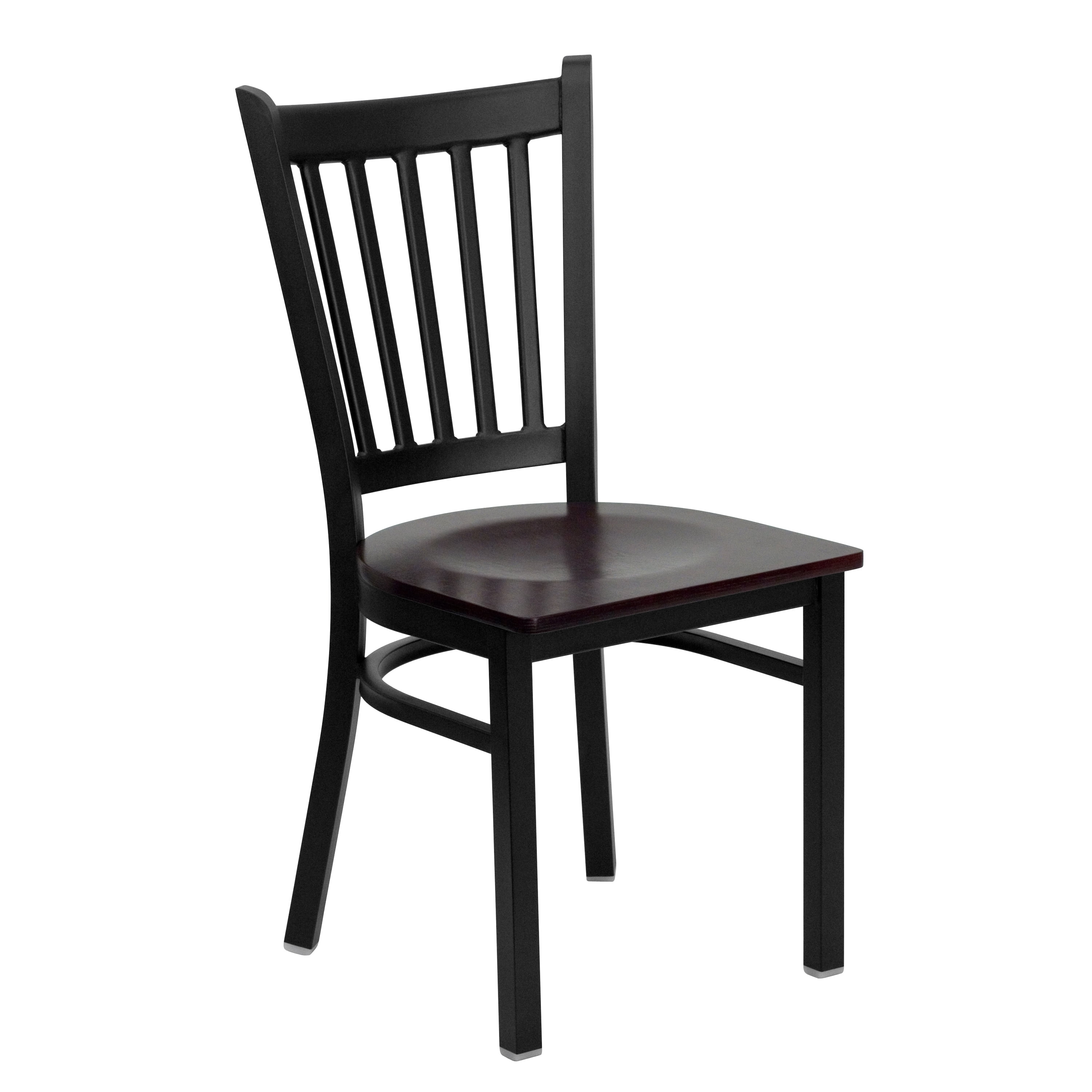 Flash Furniture HERCULES Series Black Vertical Back Metal Restaurant Chair - Mahogany Wood Seat