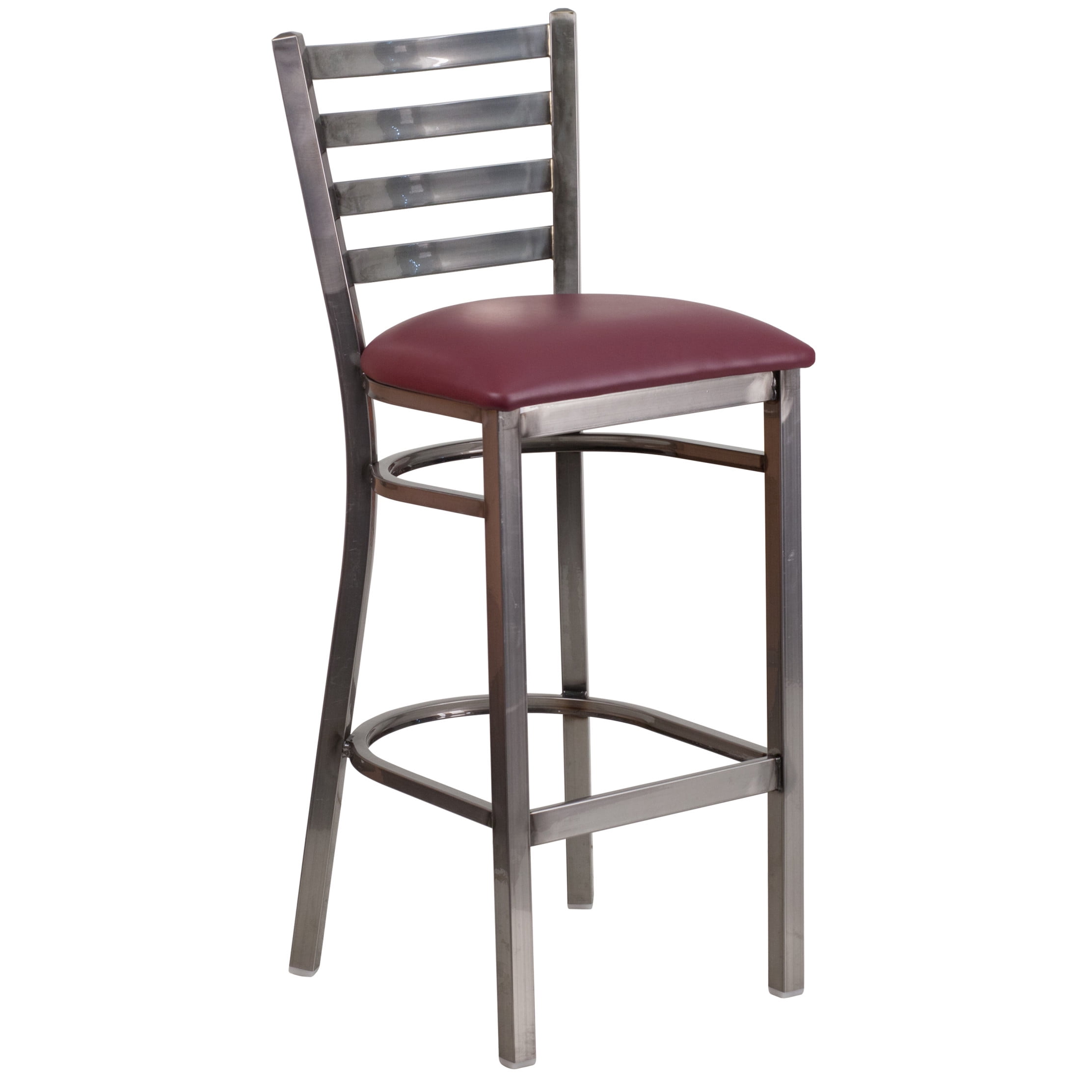 Flash Furniture HERCULES Series Silver Antique Finish with Clear Coat Ladder Back Metal Restaurant Barstool - Burgundy Vinyl Seat