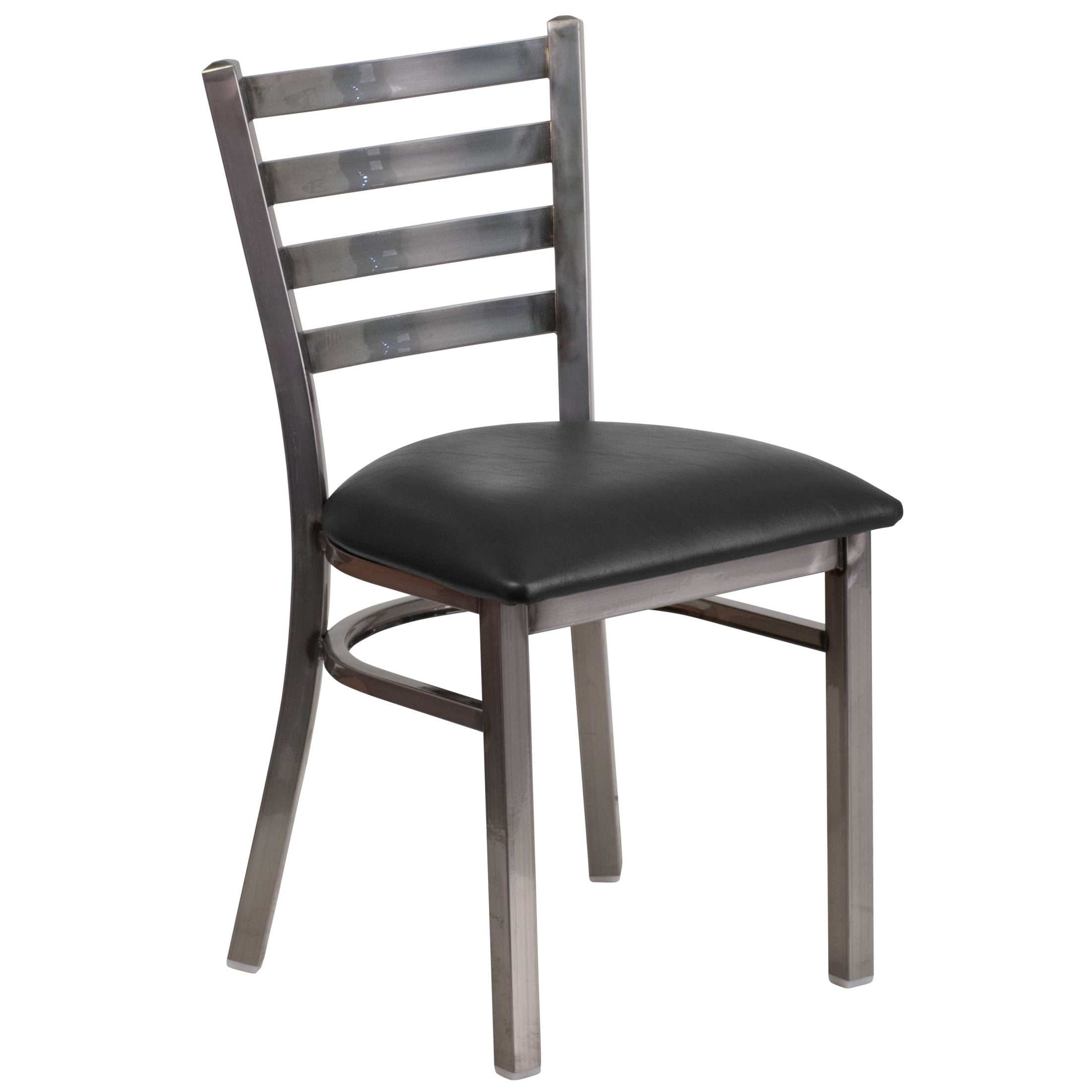 Flash Furniture HERCULES Series Silver Antique Finish with Clear Coat Ladder Back Metal Restaurant Chair - Black Vinyl Seat