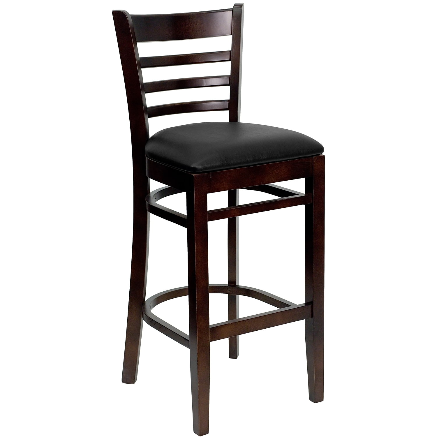 Flash Furniture HERCULES Series Ladder Back Walnut Wood Restaurant Barstool - Black Vinyl Seat
