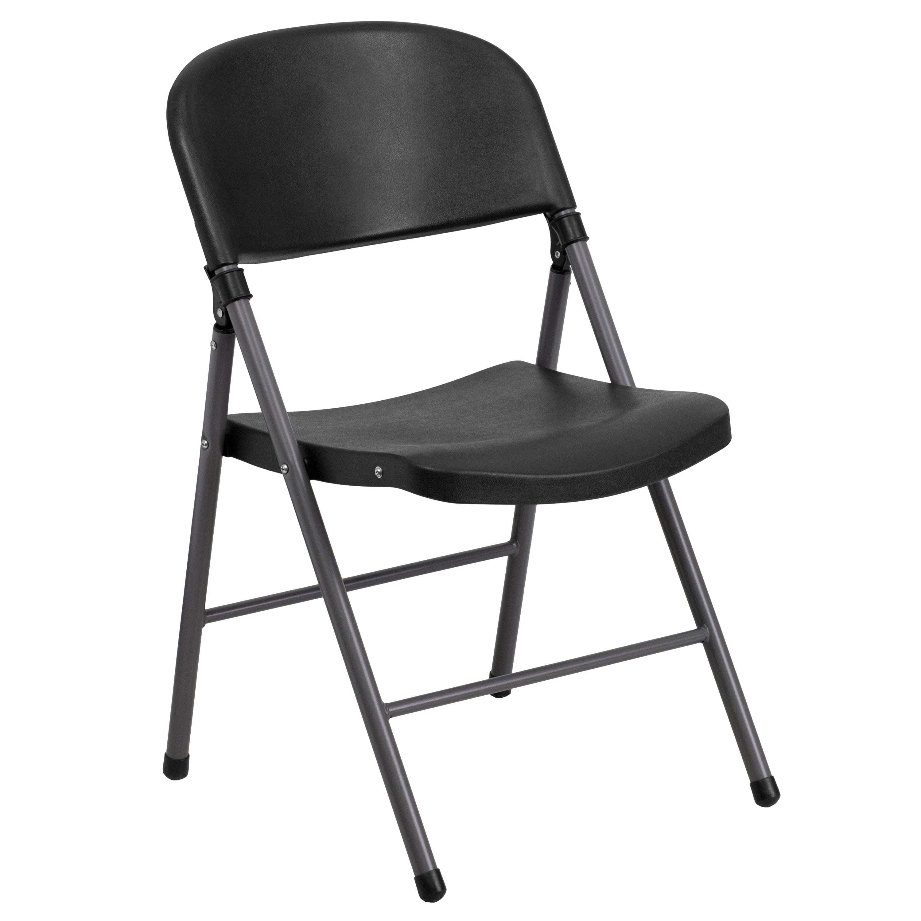 Flash Furniture HERCULES Series 330 lb. Capacity Black Plastic Folding Chair with Charcoal Frame