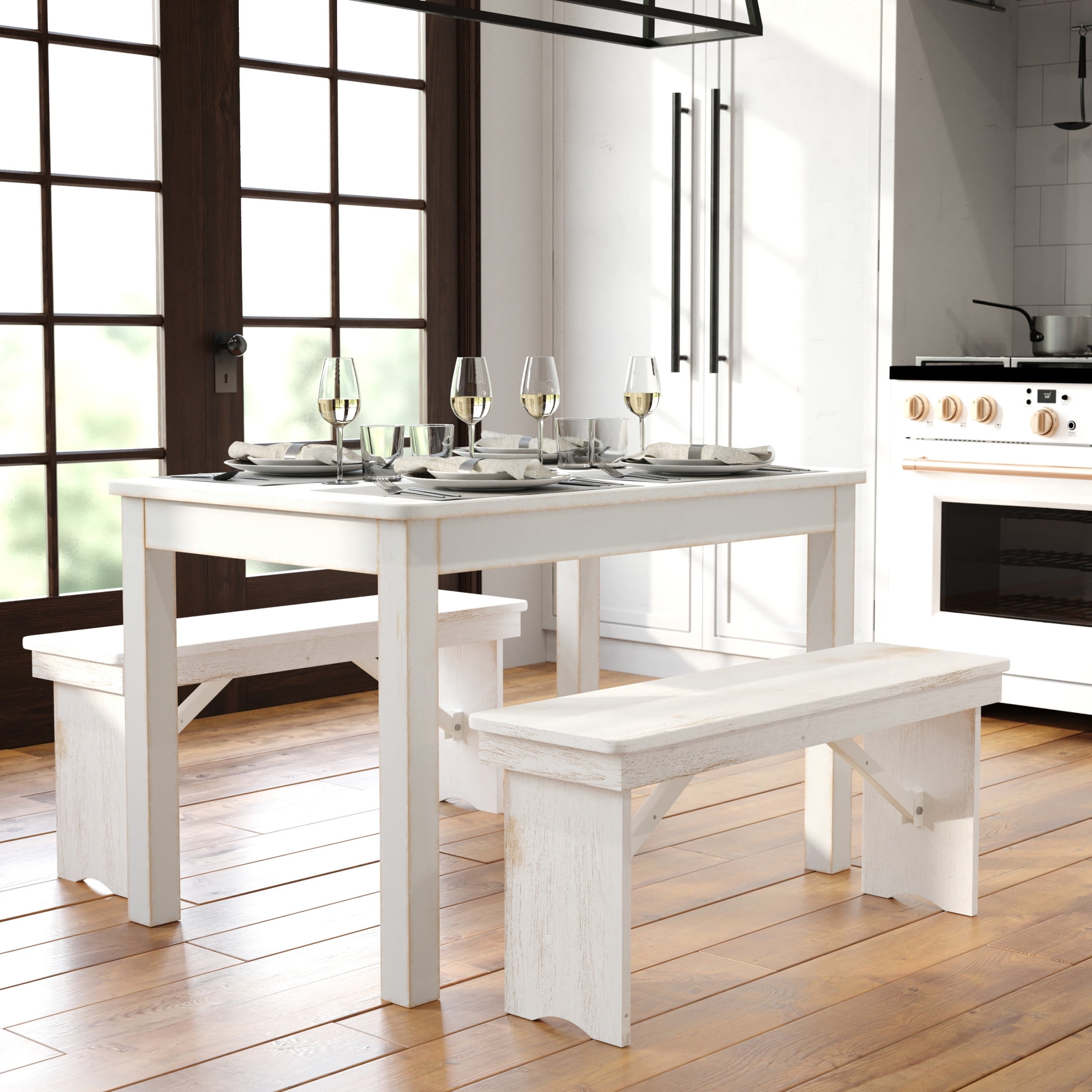 Flash Furniture HERCULES Series 46" x 30" Rectangular Antique Rustic White Solid Pine Farm Dining Table