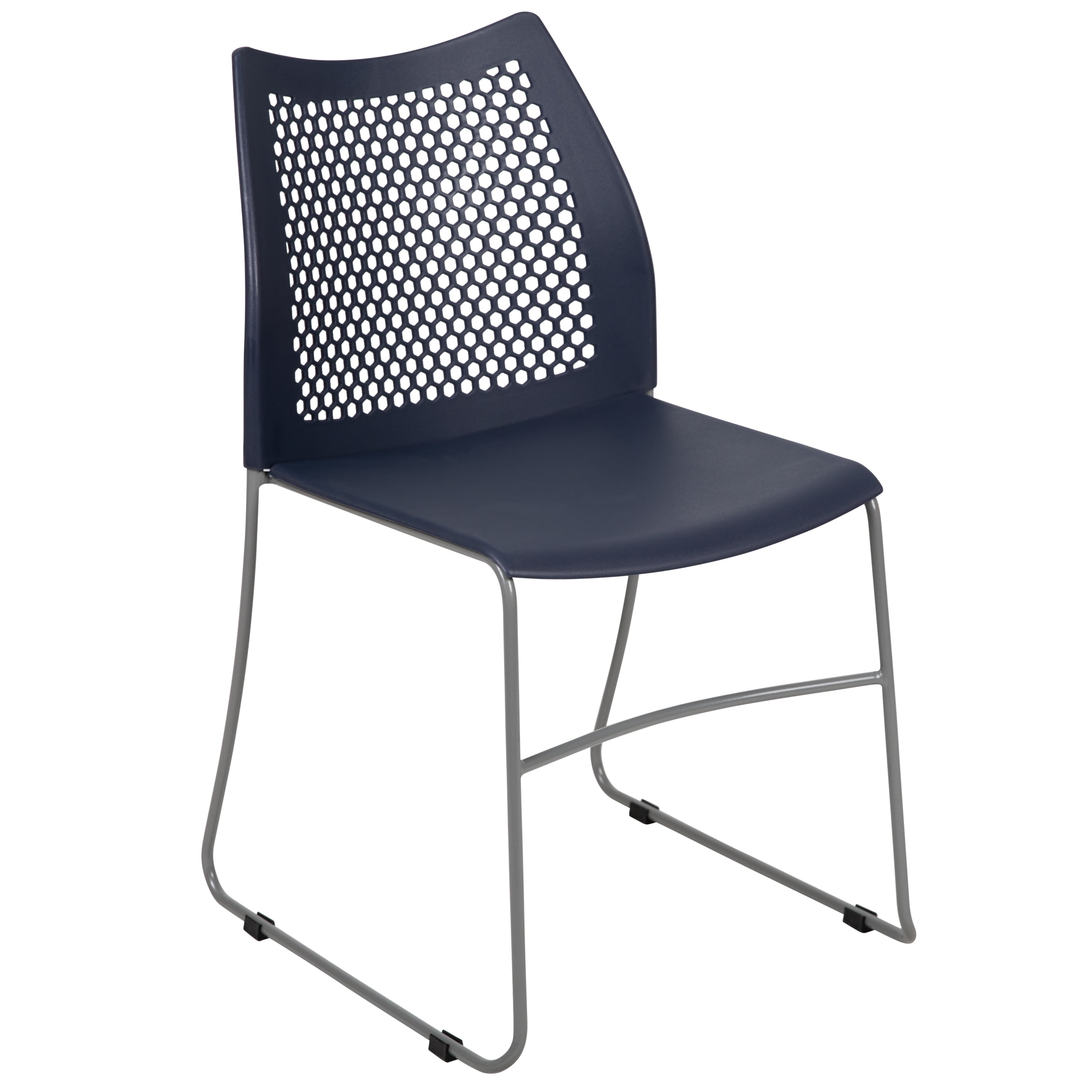 Flash Furniture HERCULES Series 661 lb. Capacity Navy Stack Chair with Air-Vent Back and Gray Powder Coated Sled Base