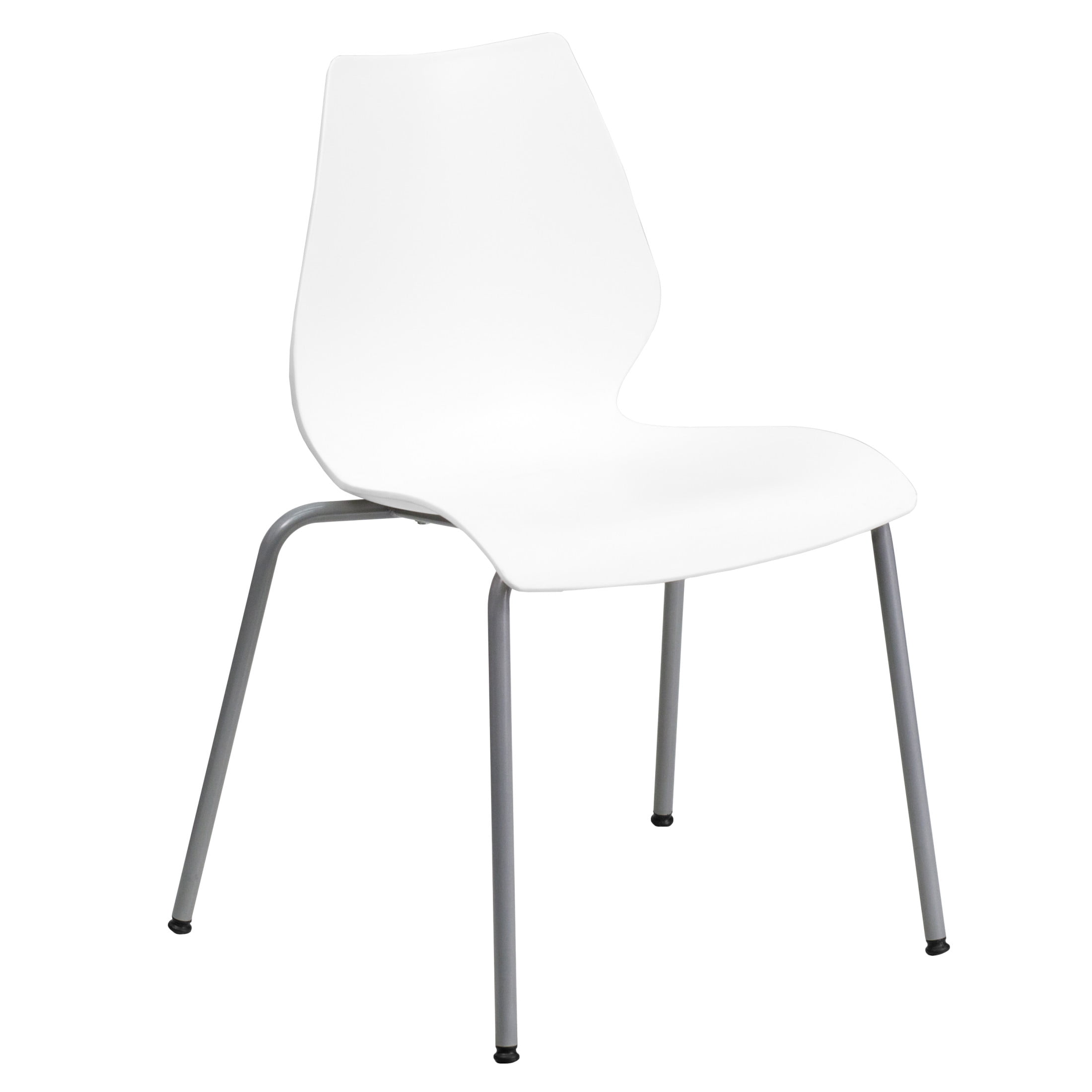 Flash Furniture HERCULES Series 770 lb. Capacity White Stack Chair with Lumbar Support and Silver Frame
