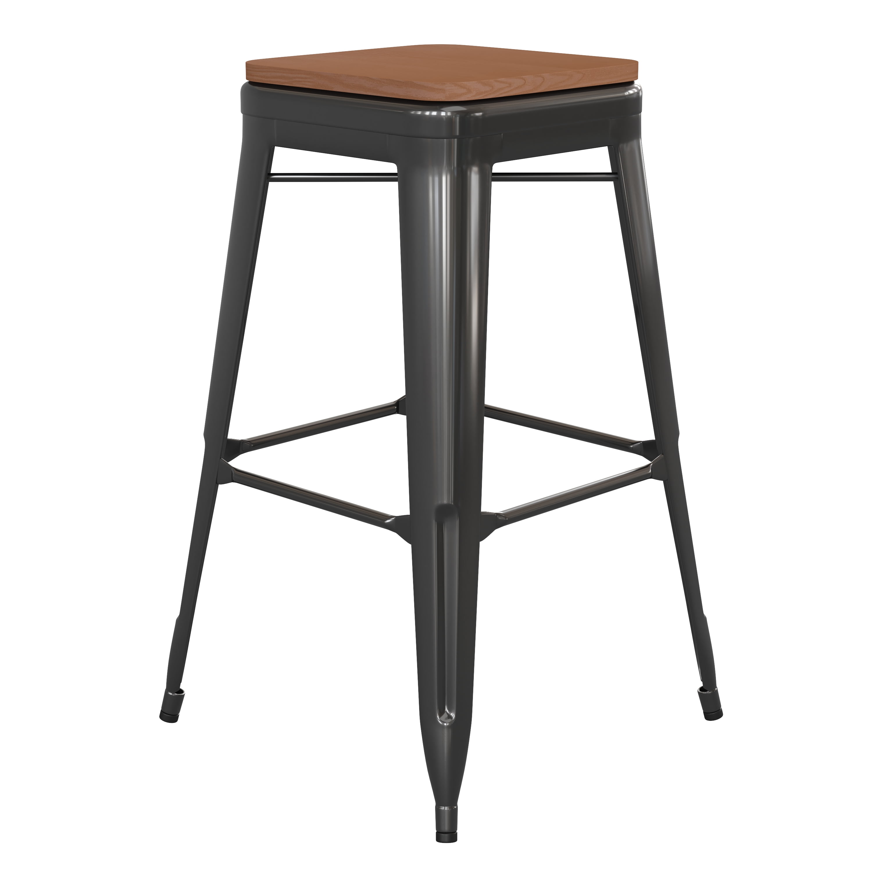 Flash Furniture High Backless Poly Resin Bar Stool, Black Teak