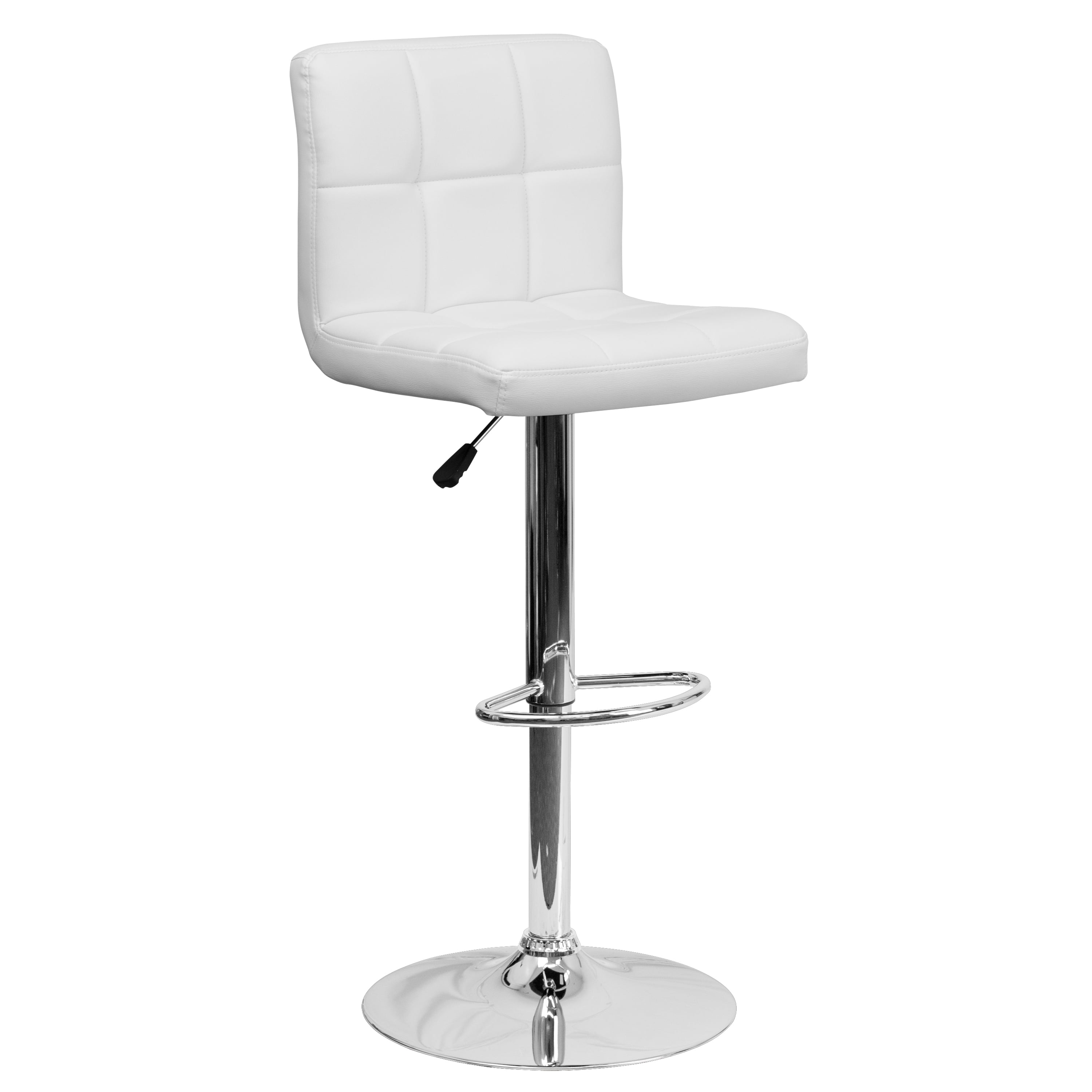 Flash Furniture Kathleen Contemporary White Quilted Vinyl Adjustable Height Barstool with Chrome Base