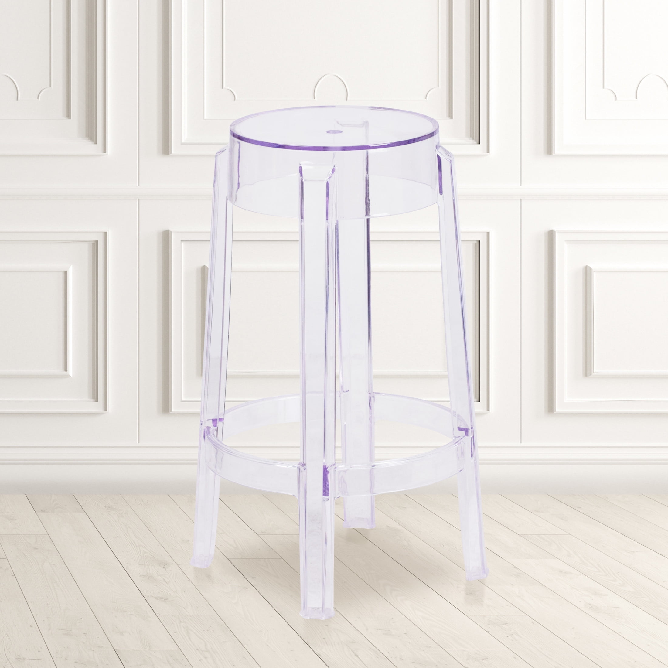 Flash Furniture Laney 25.75" Indoor/Outdoor Counter Height Dining Stool with Foot Ring, Transparent