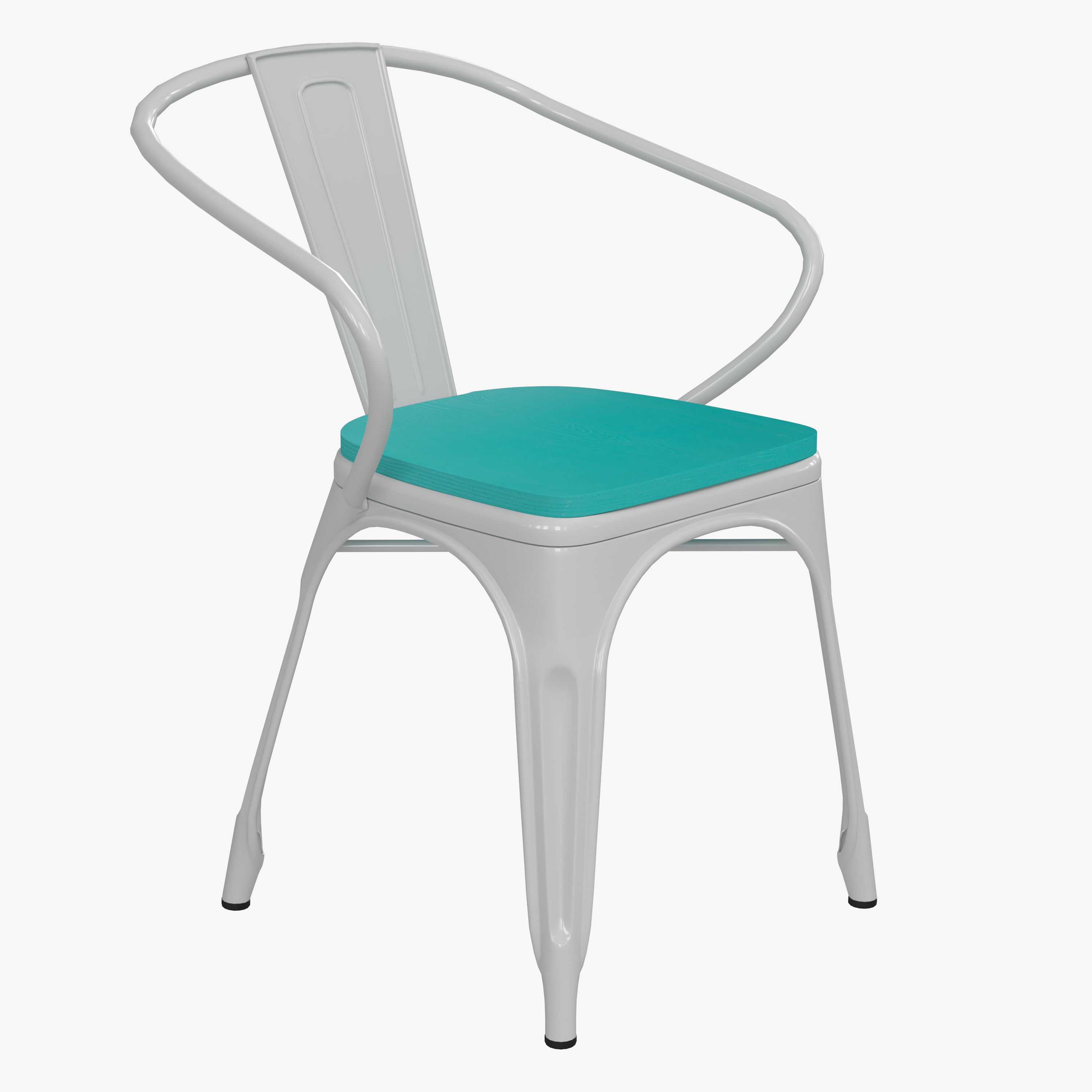 Flash Furniture Luna Commercial Grade White Metal Indoor-Outdoor Chair with Arms with Mint Green Poly Resin Wood Seat