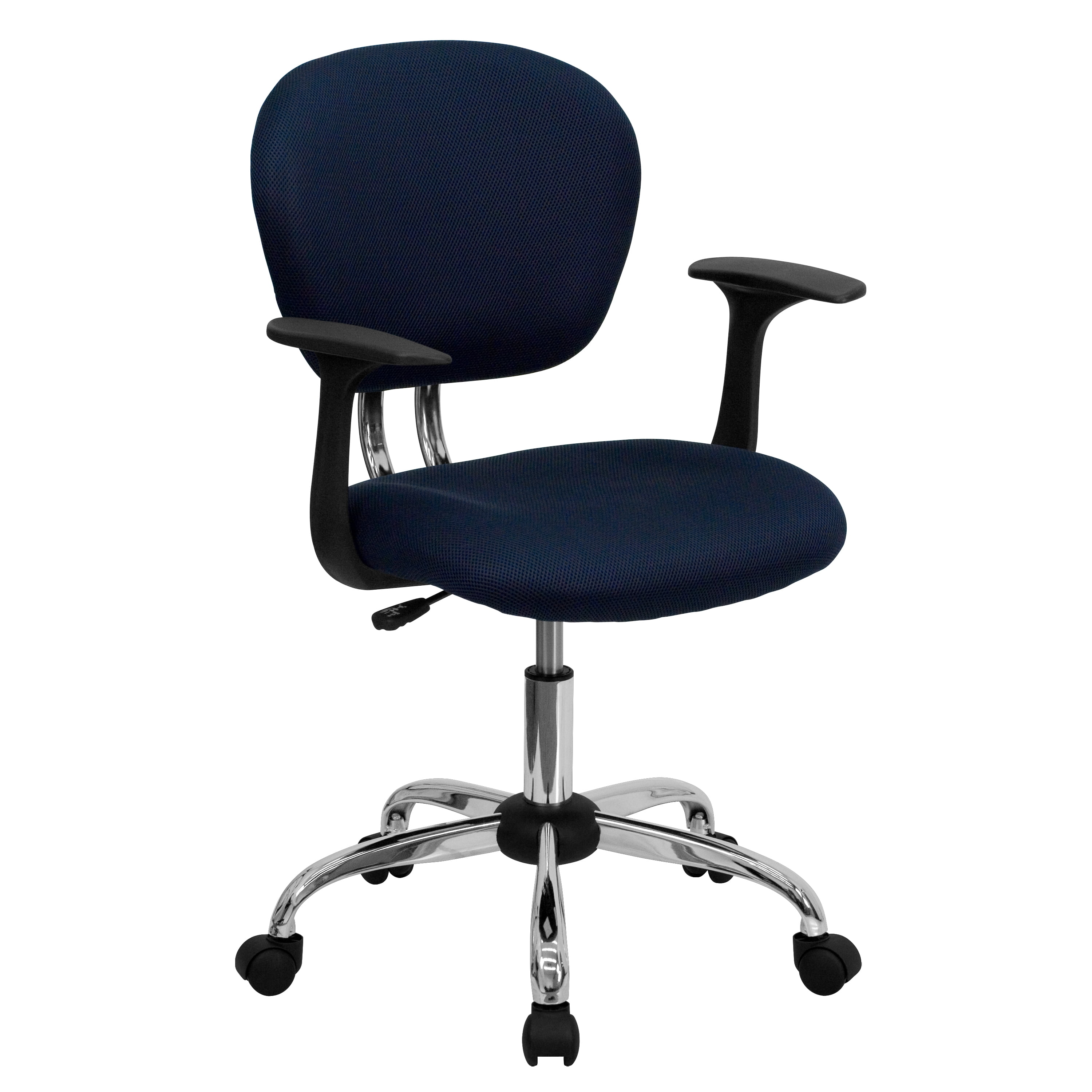 Flash Furniture Mid-Back Navy Mesh Padded Swivel Task Office Chair with Chrome Base and Arms