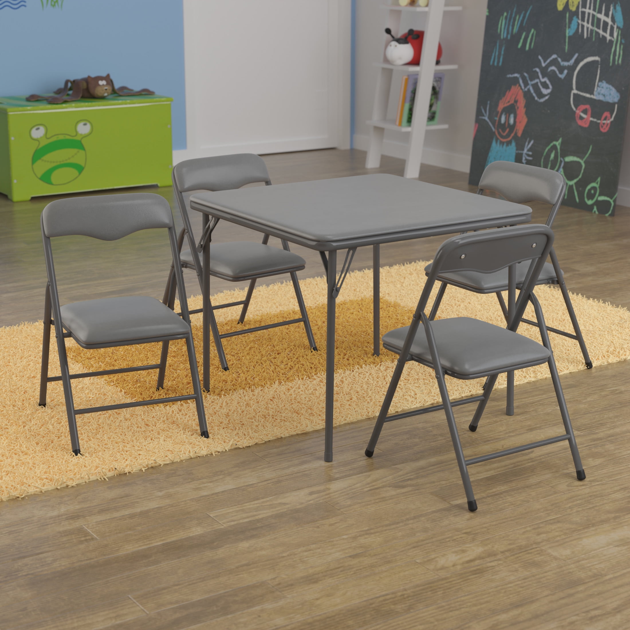 Flash Furniture Mindy Kids 5-Piece Folding Square Activity Table and Chairs Set, Gray