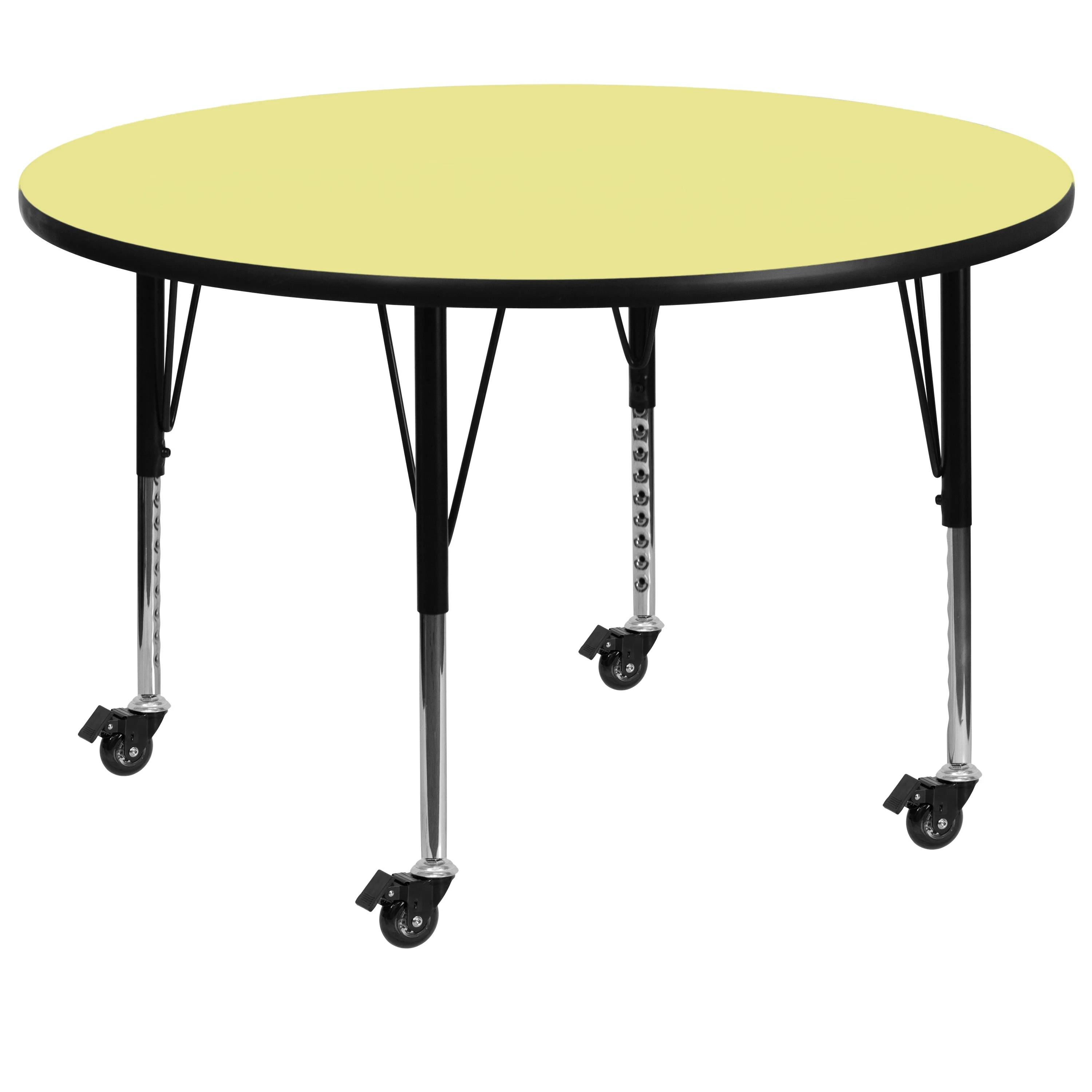 Flash Furniture Mobile 42'' Round Yellow Thermal Laminate Activity Table - Height Adjustable Short Legs
