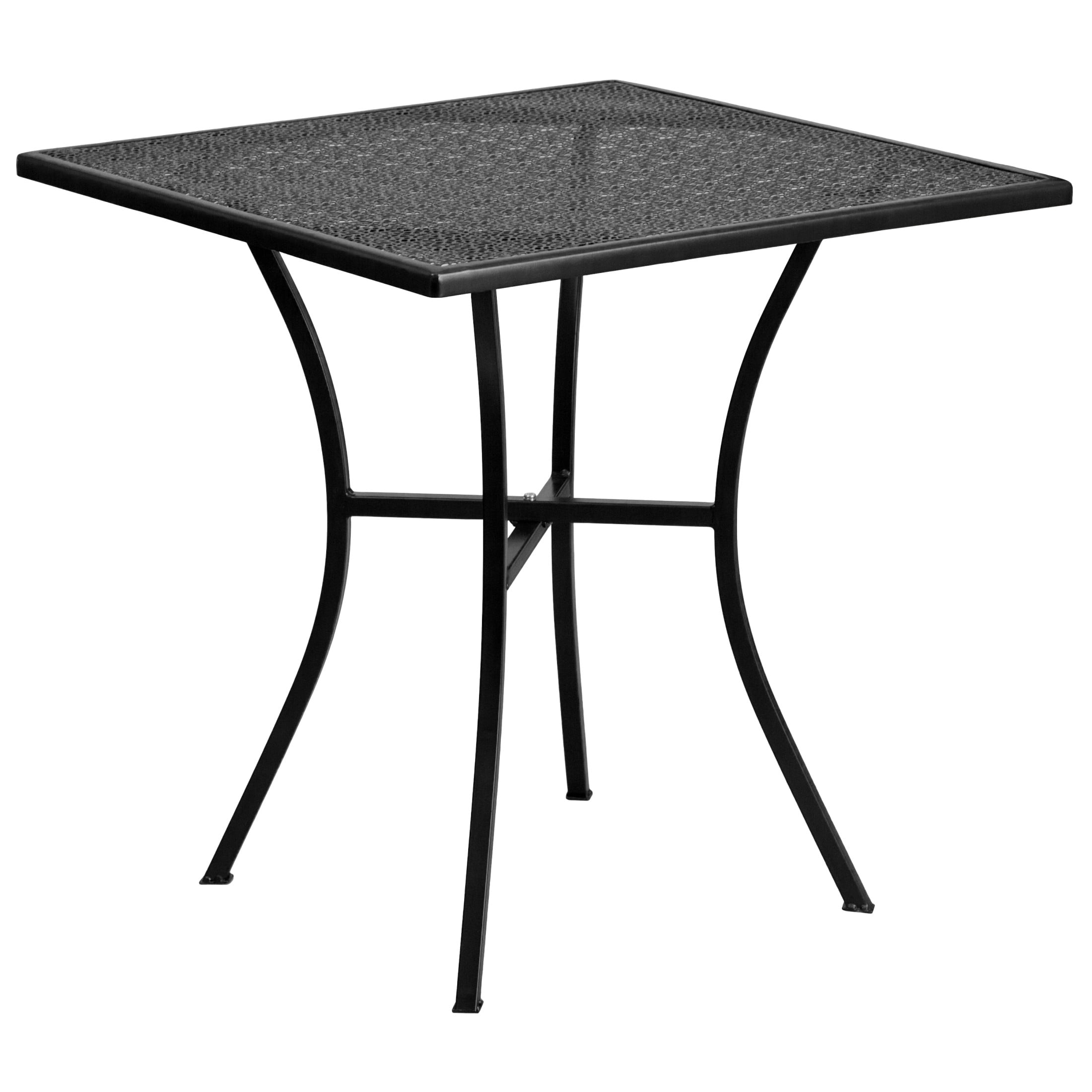 Flash Furniture Oia 28" Commercial Grade Steel Modern Patio Table, Black
