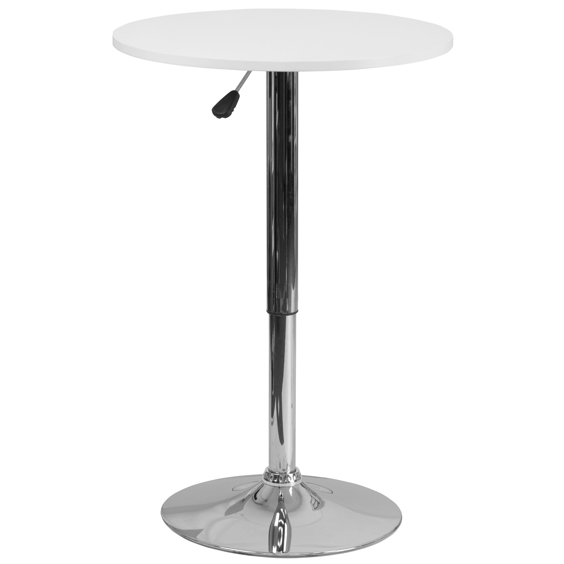 Flash Furniture Pearl 23.75'' Round Adjustable Height Wood Dining Table with Chrome Base, White/Silver
