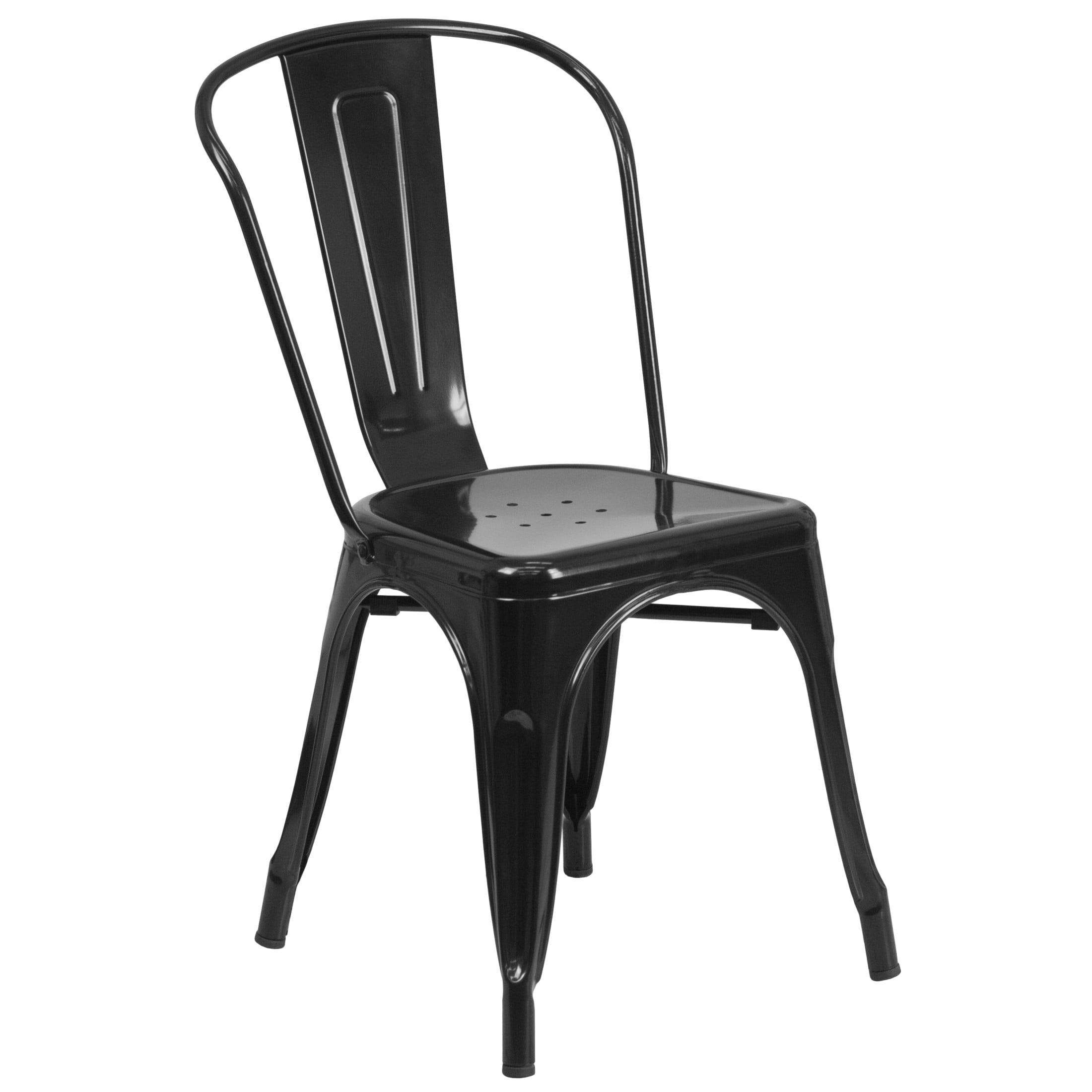 Flash Furniture Perry Adult Commercial-Grade Metal Indoor/Outdoor Stackable Dining Chair, Black