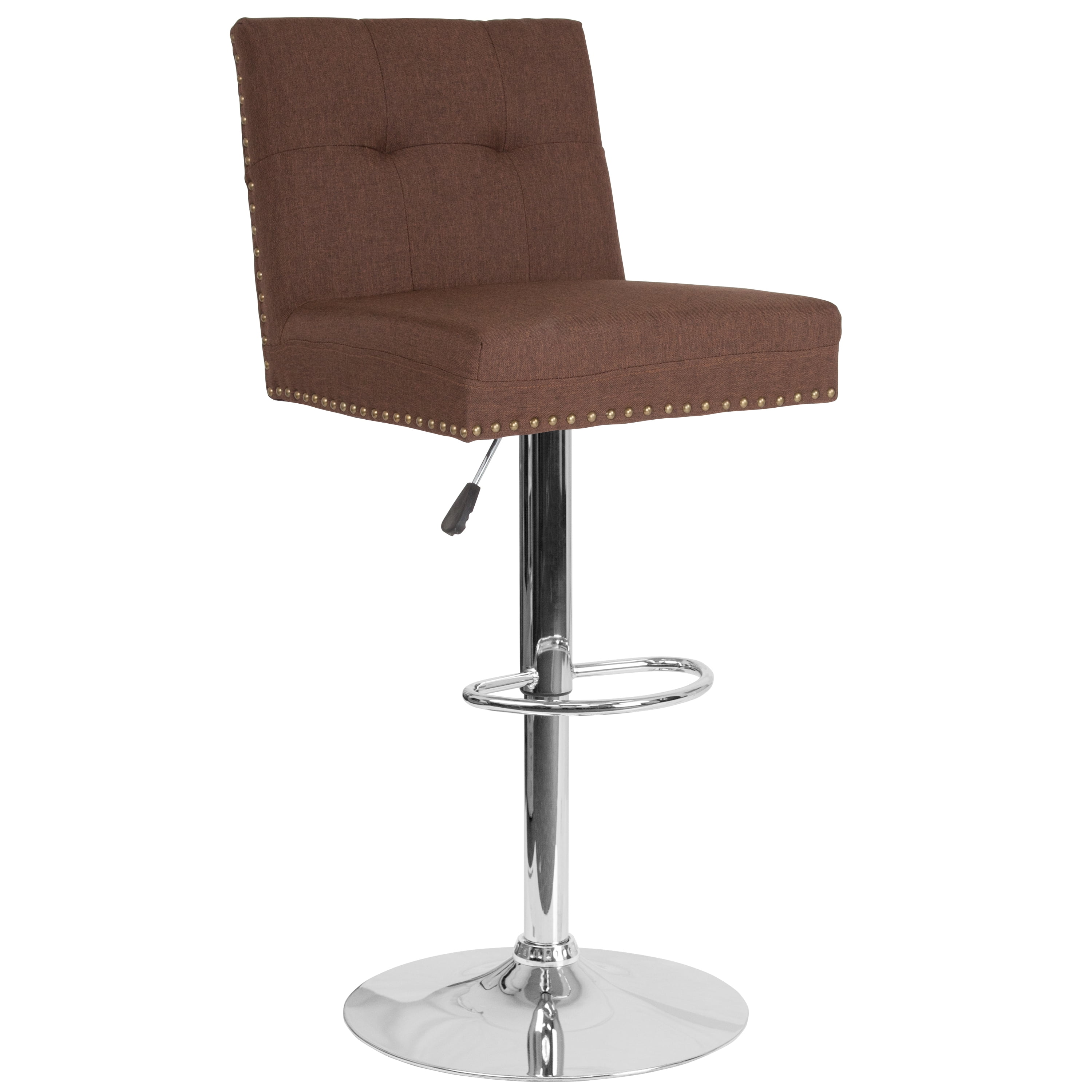Flash Furniture Ravello Contemporary Adjustable Height Barstool with Accent Nail Trim in Brown Fabric