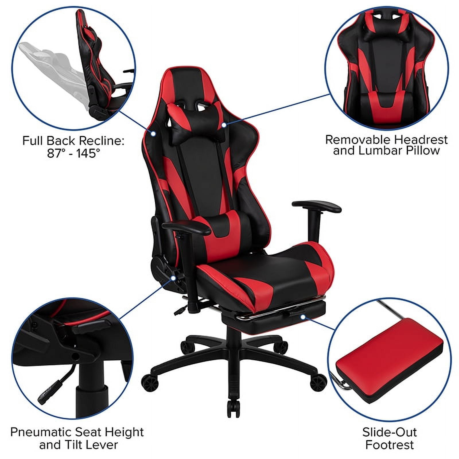 Flash Furniture Red Gaming Desk and Red/Black Footrest Reclining Gaming Chair Set with Cup Holder and Headphone Hook