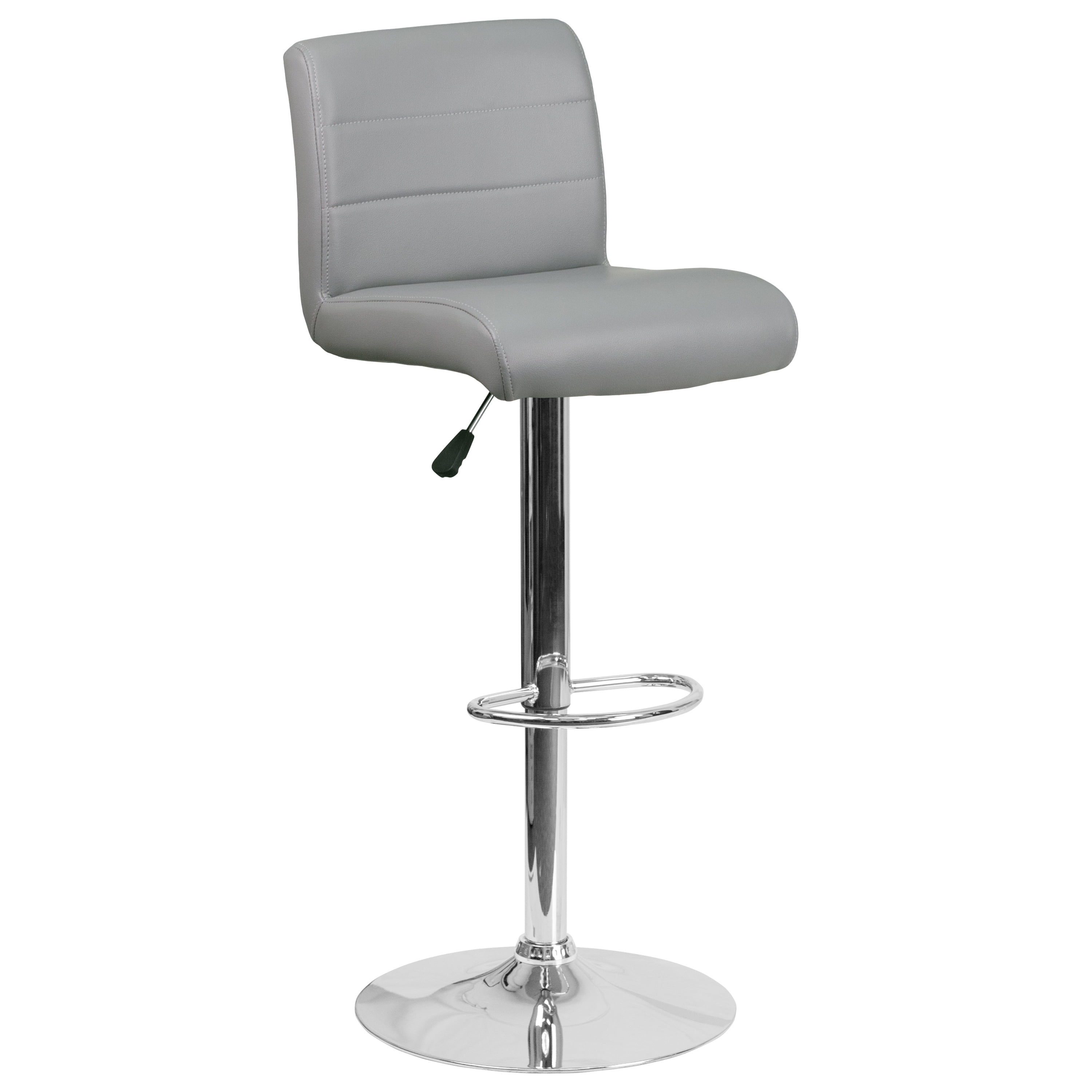 Flash Furniture Scott Contemporary Gray Vinyl Adjustable Height Barstool with Rolled Seat and Chrome Base